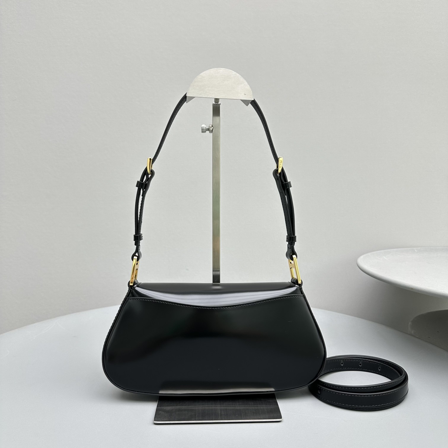 Bagsaaa Pra*a Logo Plaque Shoulder Bag Black - 24x11x4cm