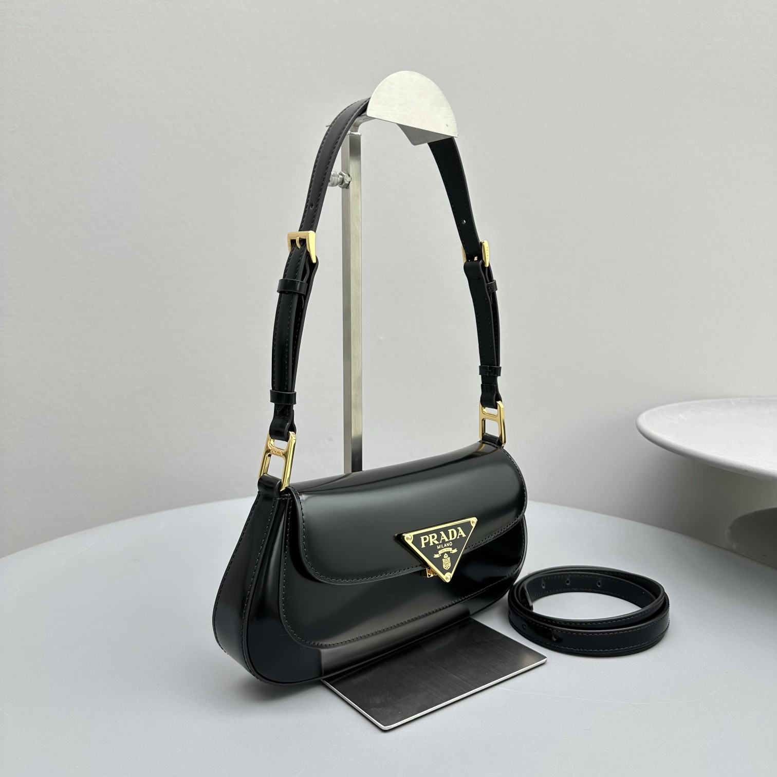 Bagsaaa Pra*a Logo Plaque Shoulder Bag Black - 24x11x4cm