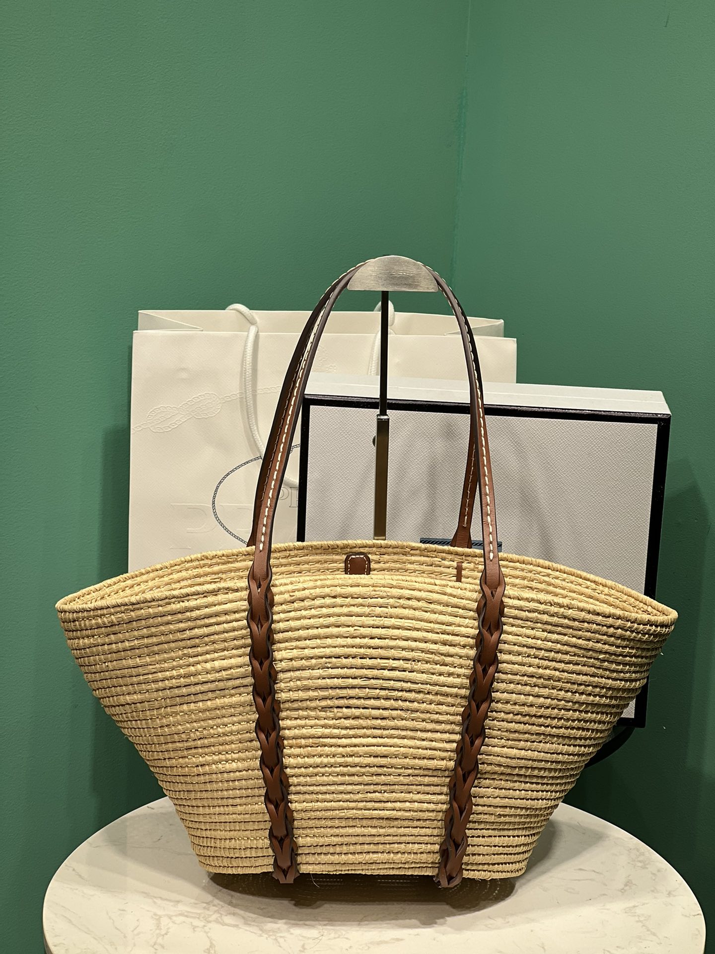 Bagsaa Pra*a Raffia Woven Braided Basket Tote - 50x25x16cm