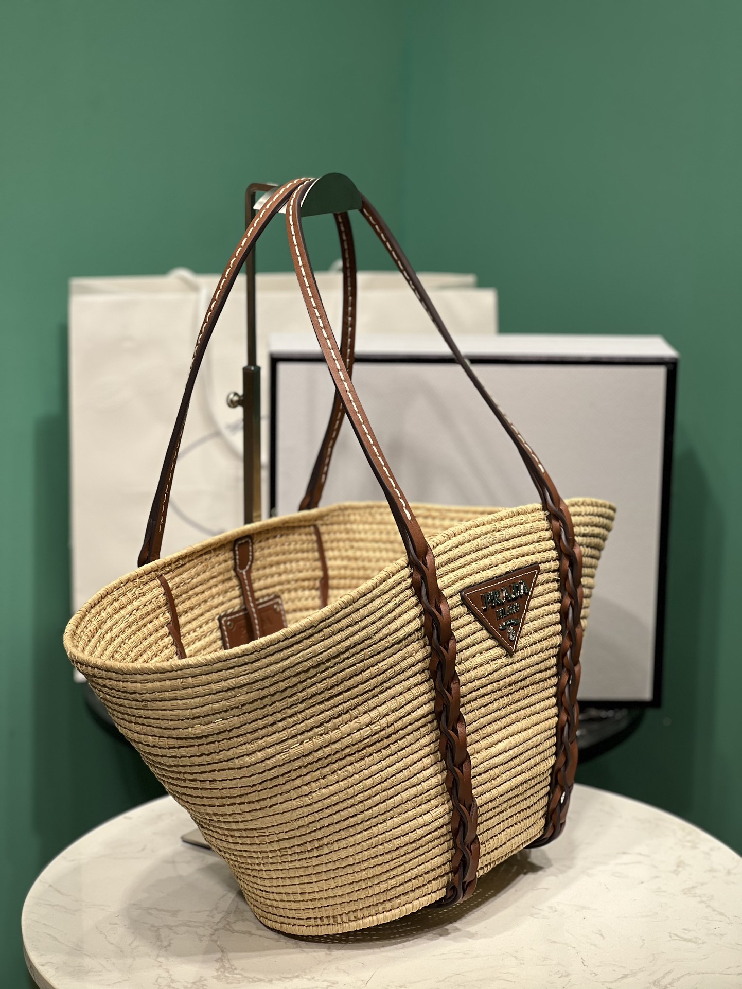Bagsaa Pra*a Raffia Woven Braided Basket Tote - 50x25x16cm