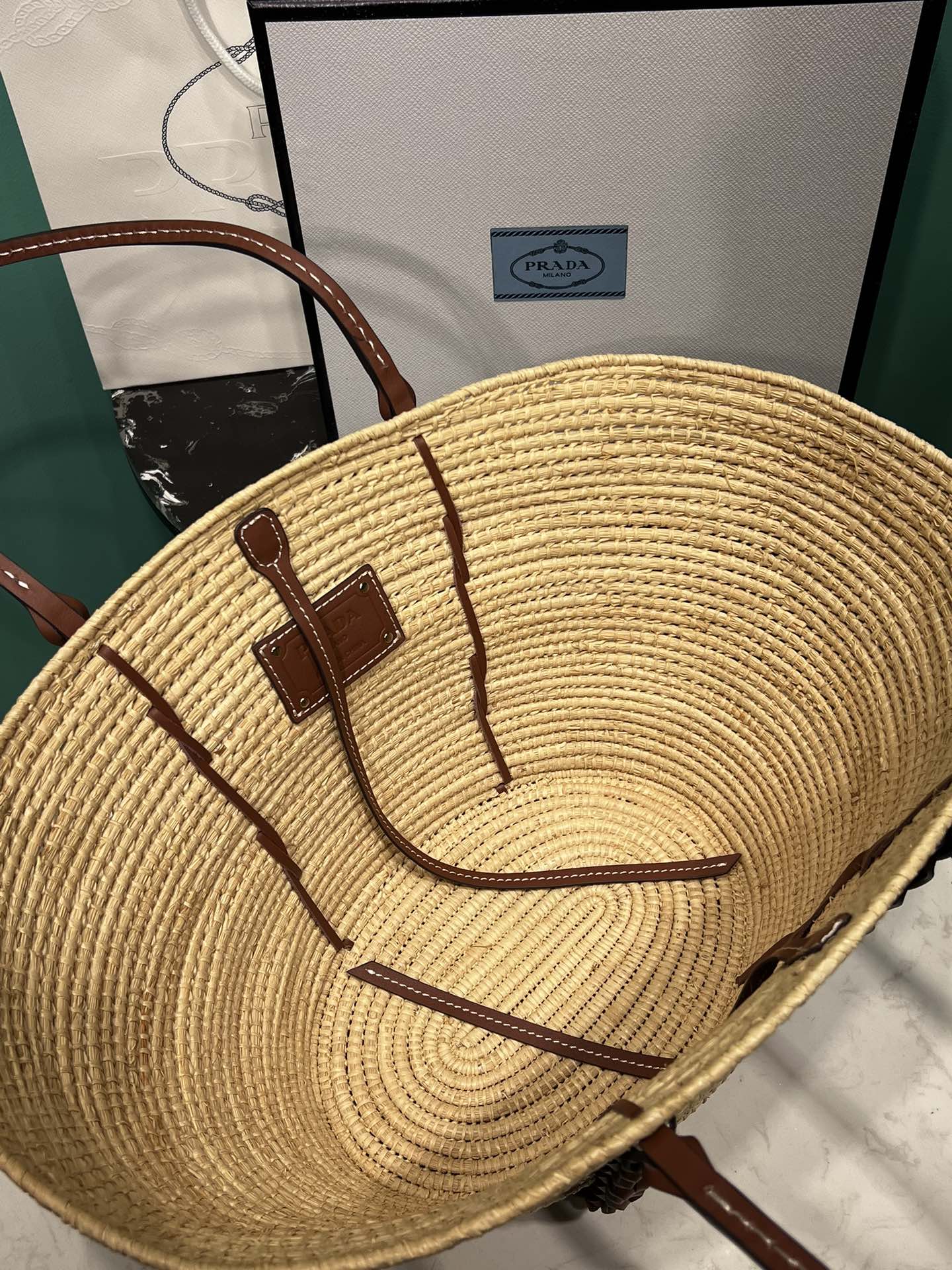 Bagsaa Pra*a Raffia Woven Braided Basket Tote - 50x25x16cm