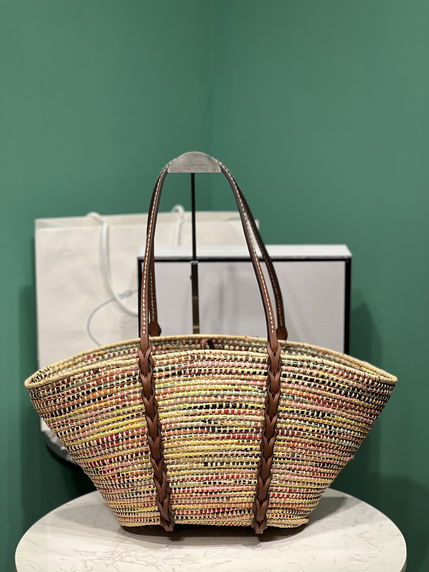 Bagsaa Pra*a Raffia Woven Braided Basket Tote Multicolor - 50x25x16cm