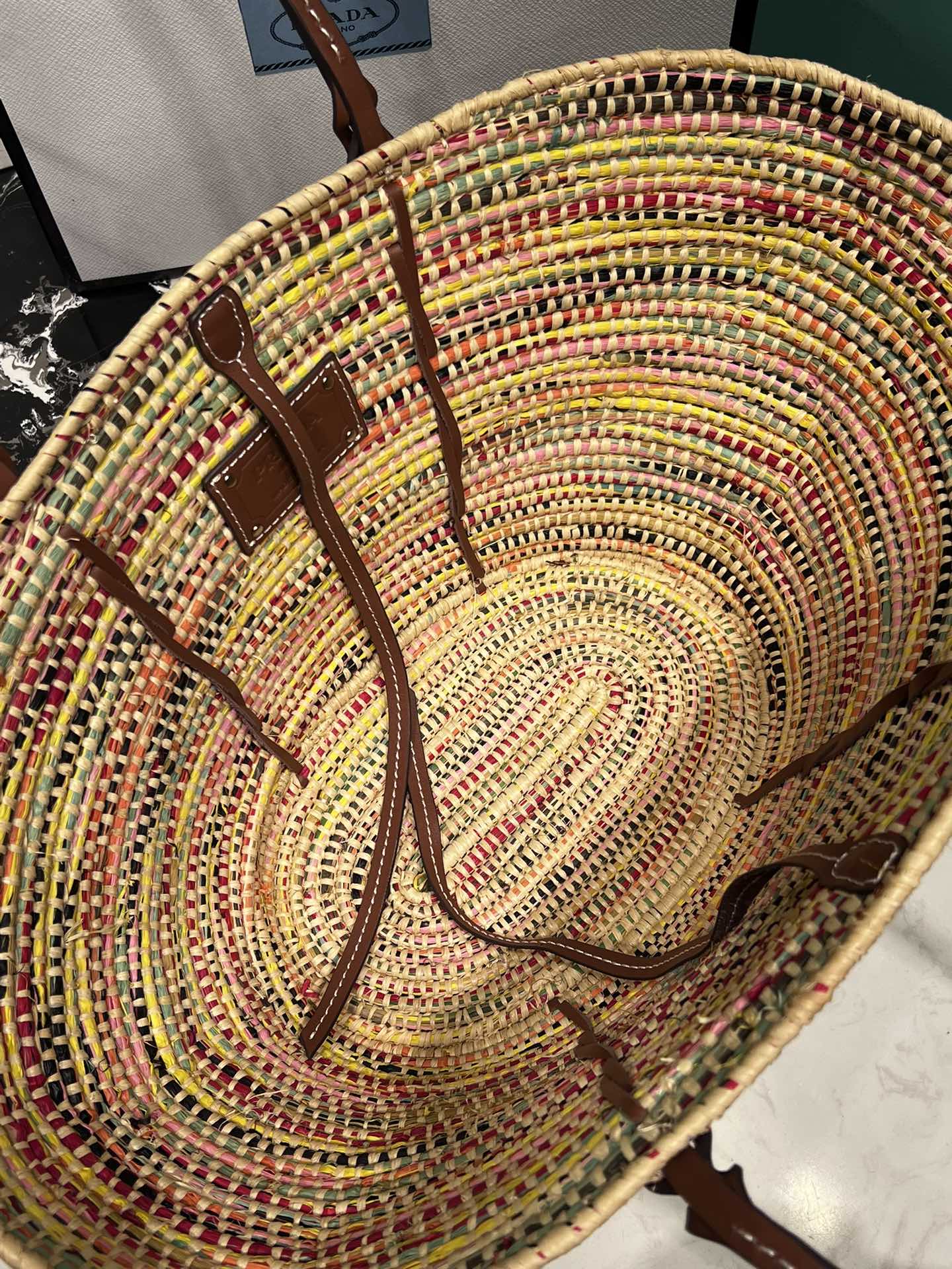 Bagsaa Pra*a Raffia Woven Braided Basket Tote Multicolor - 50x25x16cm