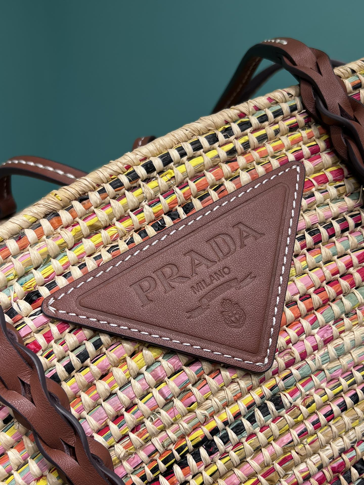 Bagsaa Pra*a Raffia Woven Braided Basket Tote Multicolor - 50x25x16cm