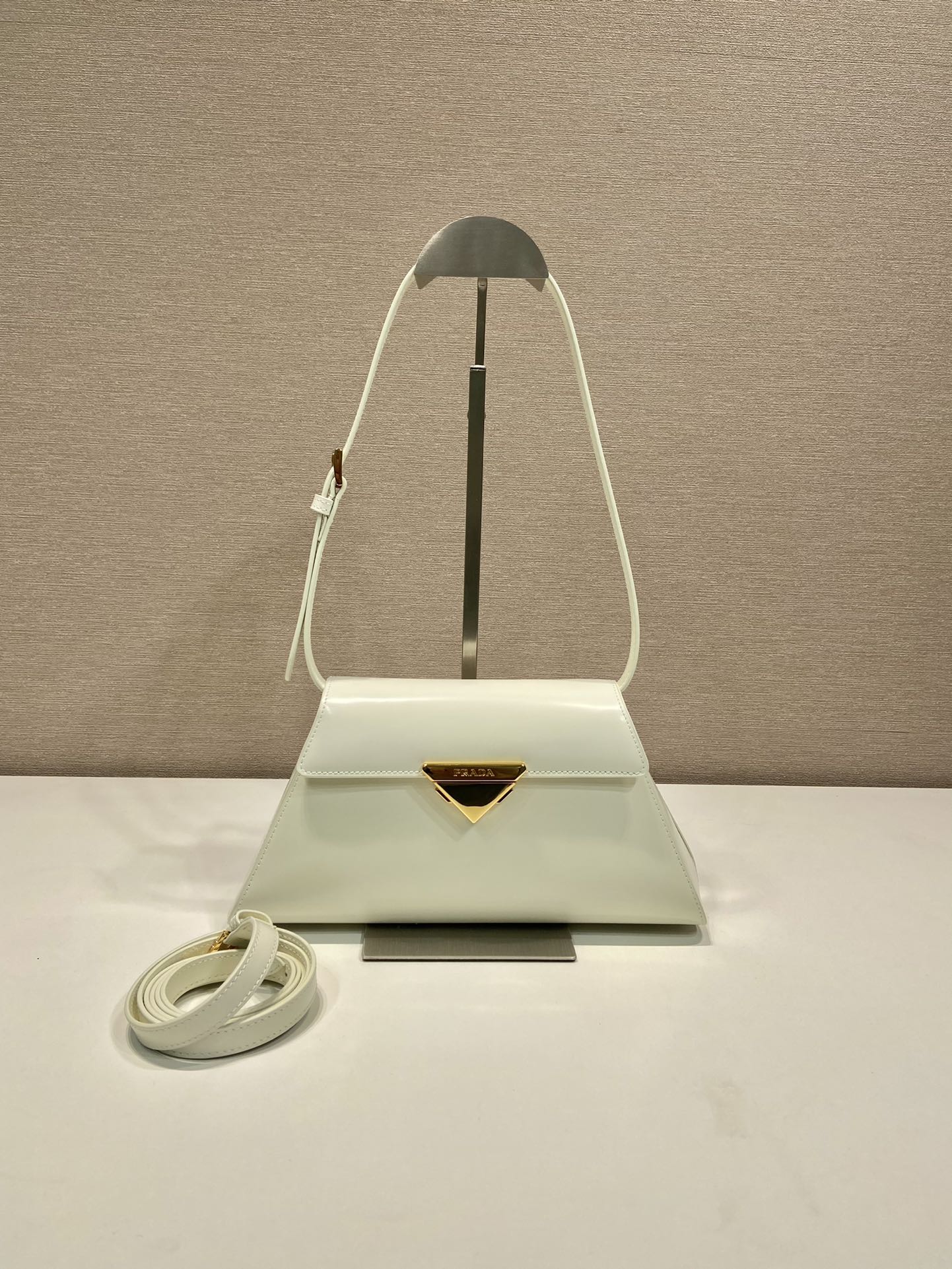 Bagsaa Pra*a Logo Triangle Medium Handbag White - 28.5x14x7cm