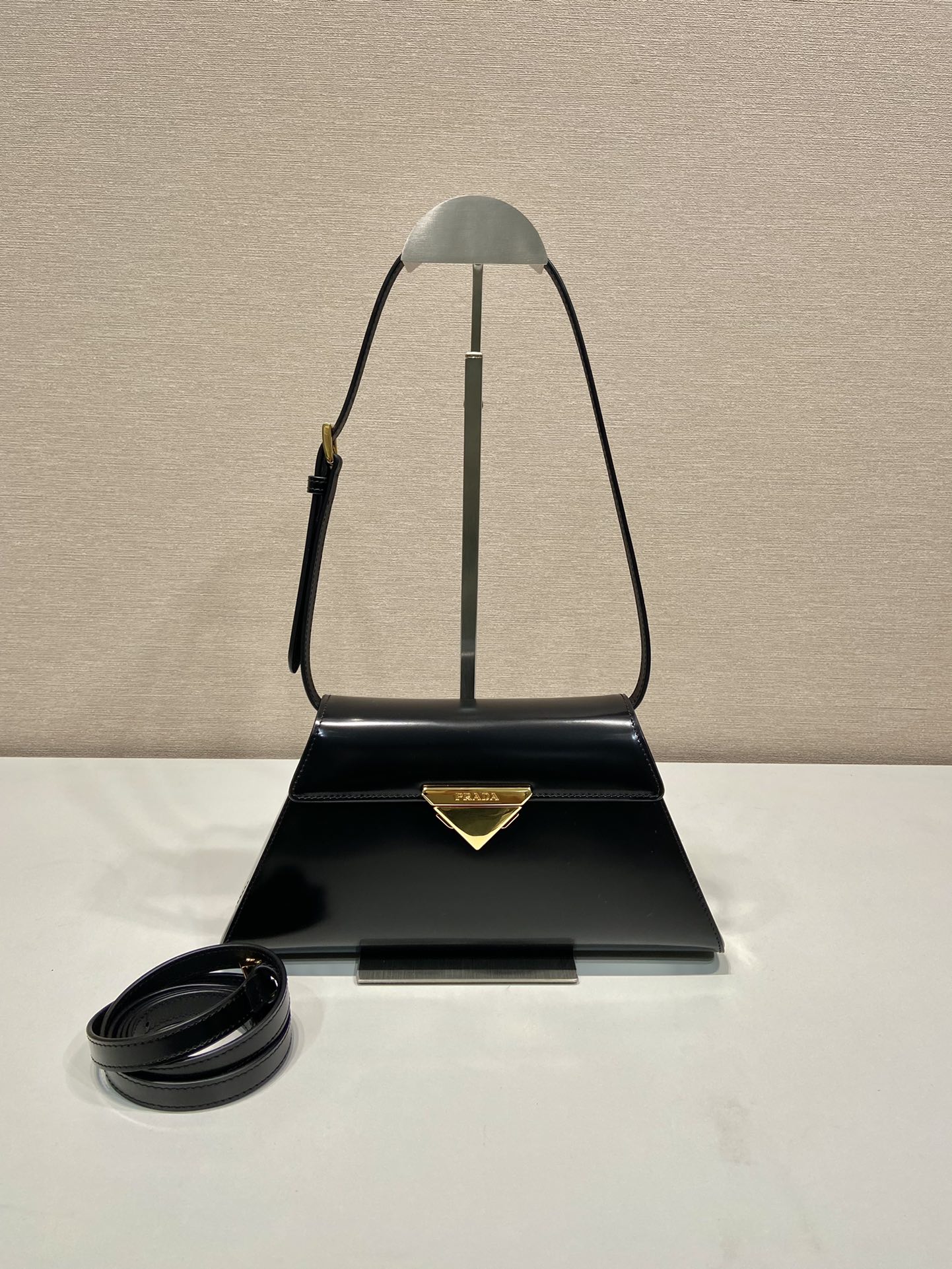 Bagsaa Pra*a Logo Triangle Medium Handbag Black - 28.5x14x7cm