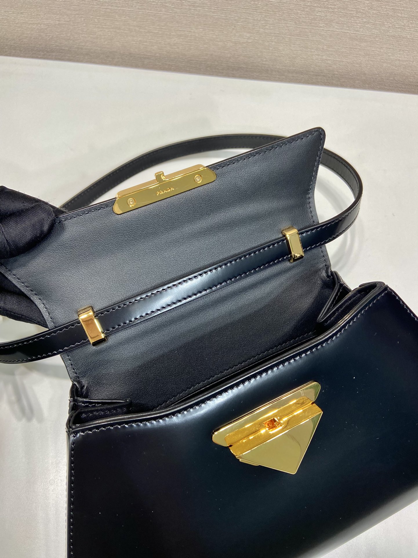 Bagsaa Pra*a Logo Triangle Medium Handbag Black - 28.5x14x7cm