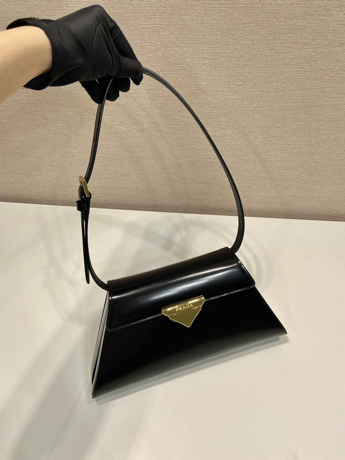Bagsaa Pra*a Logo Triangle Medium Handbag Black - 28.5x14x7cm
