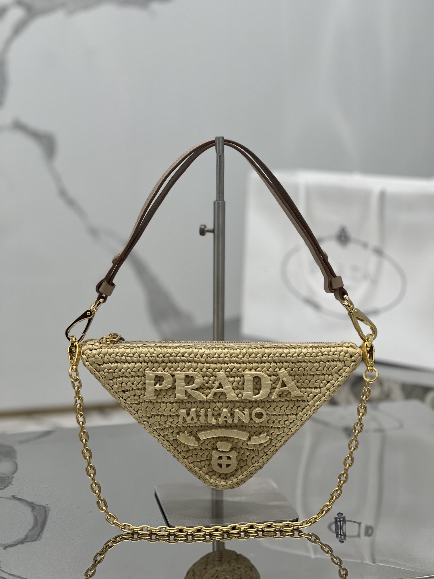 Bagsaaa Pra*a Raffia Triangle Bag - 26*14*6CM
