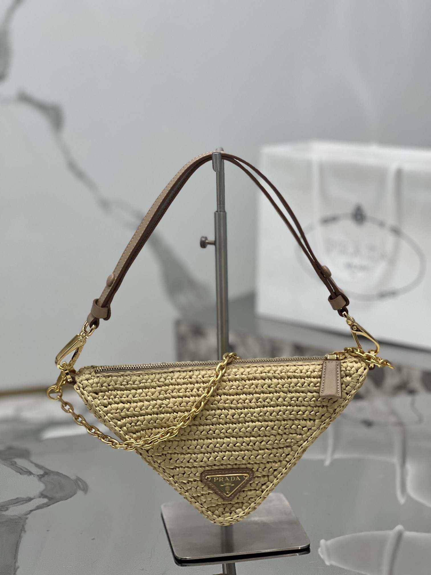 Bagsaaa Pra*a Raffia Triangle Bag - 26*14*6CM
