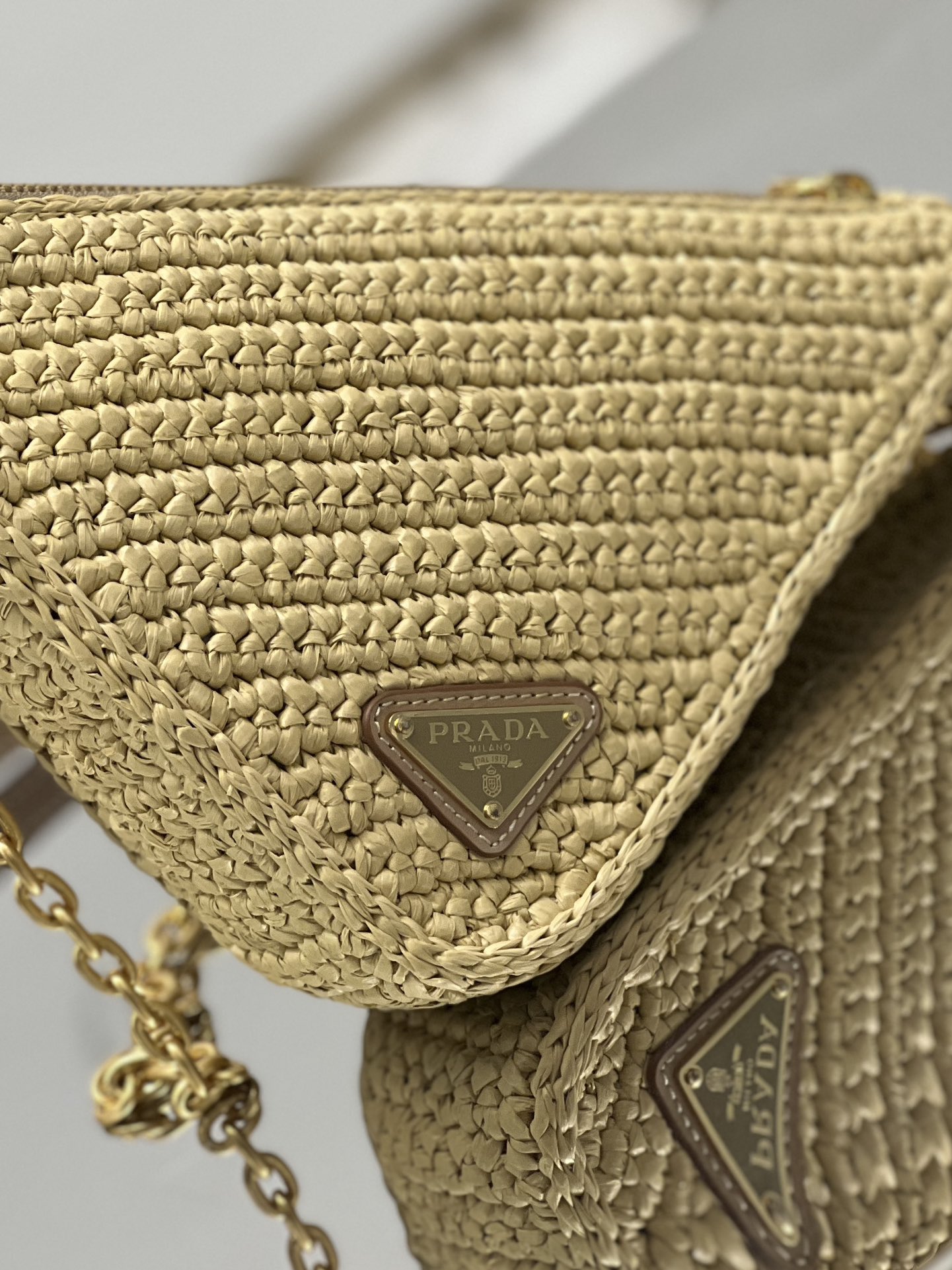 Bagsaaa Pra*a Raffia Triangle Bag - 26*14*6CM