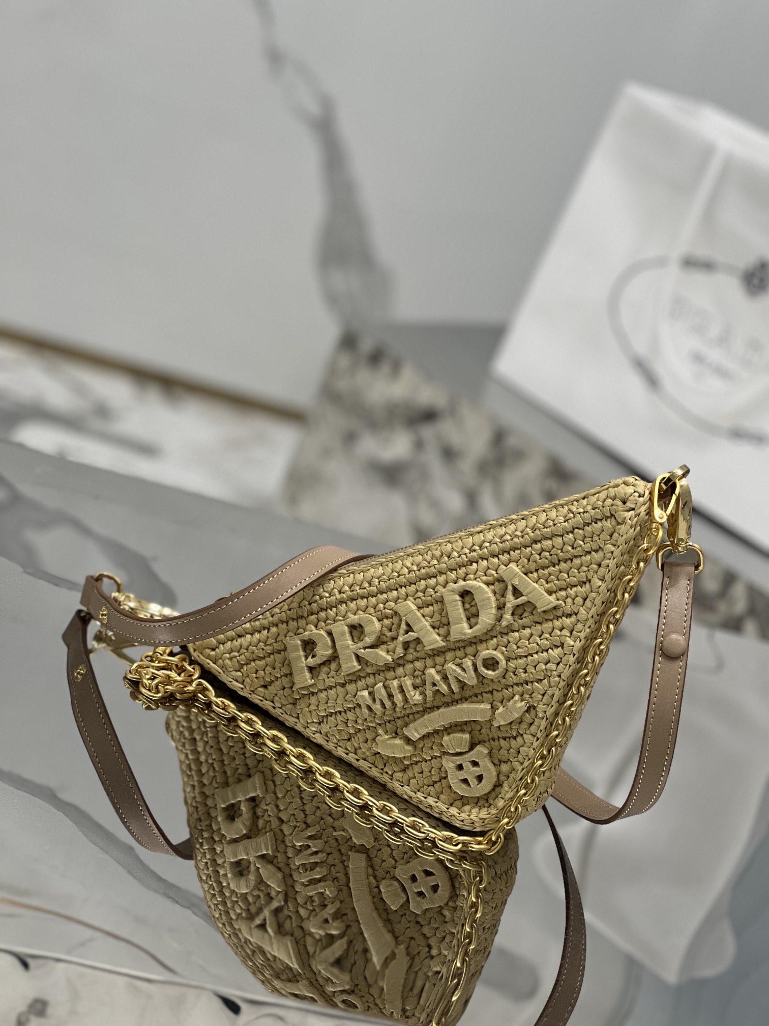 Bagsaaa Pra*a Raffia Triangle Bag - 26*14*6CM