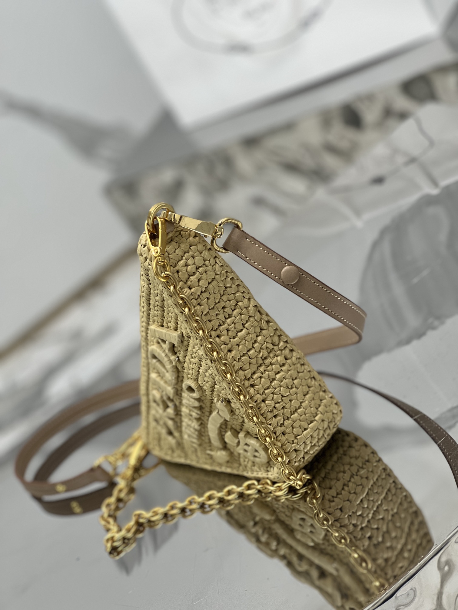 Bagsaaa Pra*a Raffia Triangle Bag - 26*14*6CM