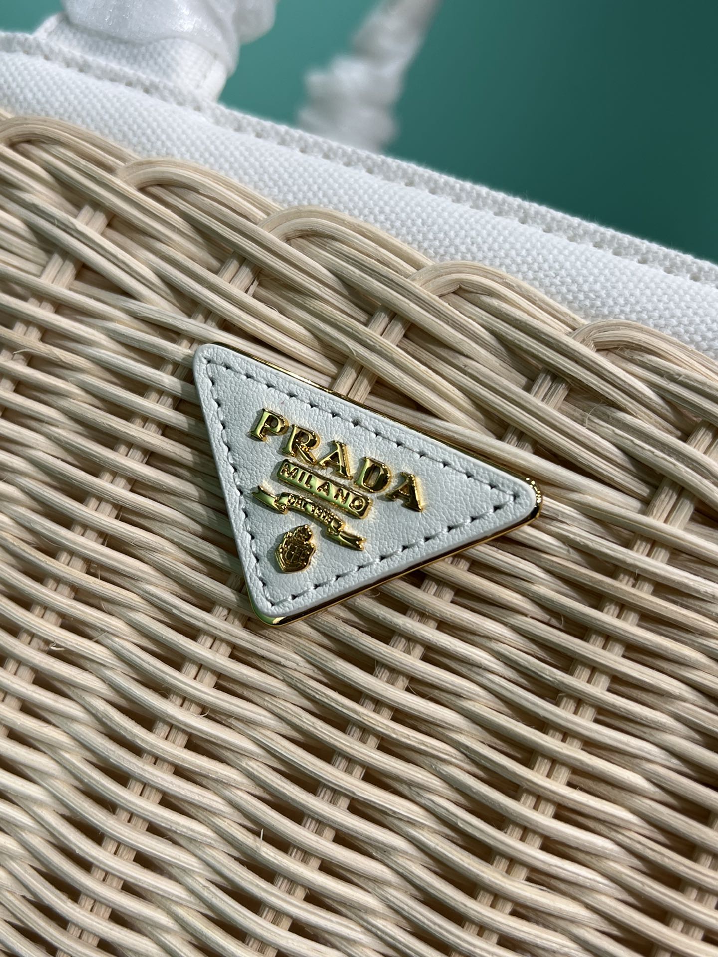 Bagsaaa Pra*a Giardiniera Leather-Trimmed Wicker Tote 26x18x1.5cm
