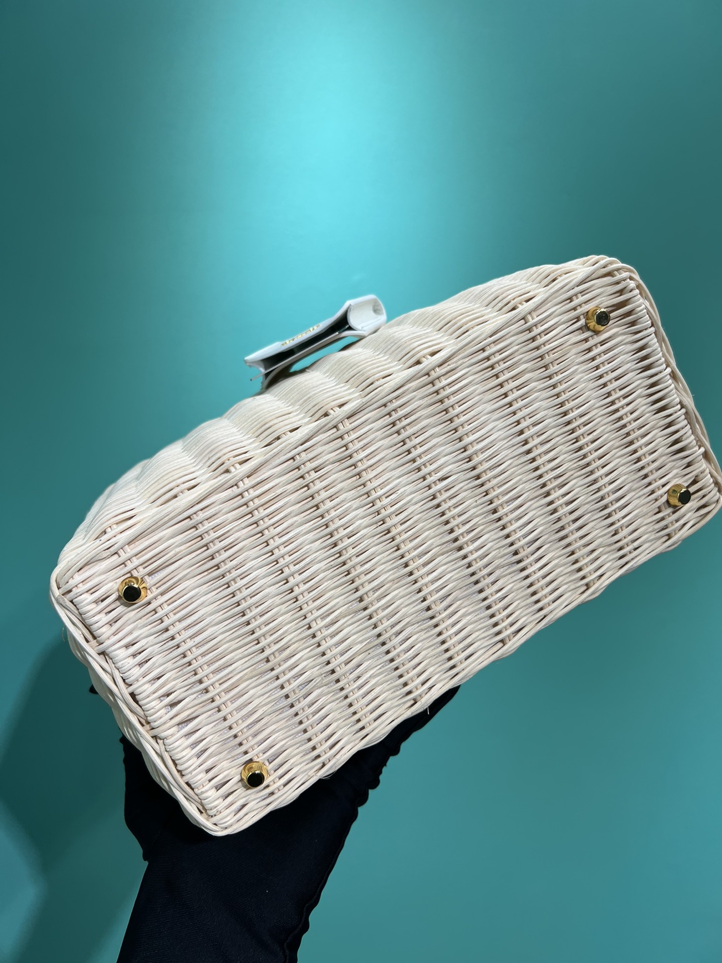 Bagsaaa Pra*a Giardiniera Leather-Trimmed Wicker Tote 26x18x1.5cm