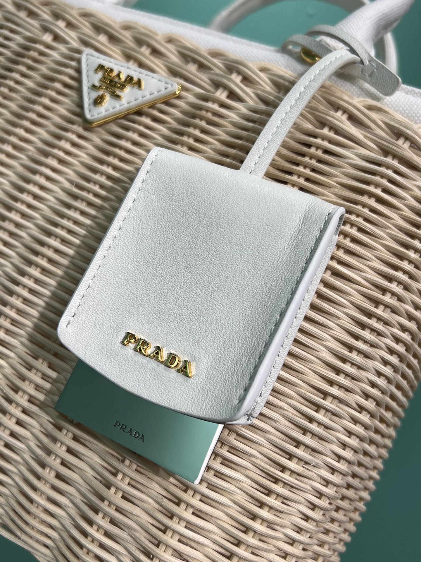 Bagsaaa Pra*a Giardiniera Leather-Trimmed Wicker Tote 26x18x1.5cm