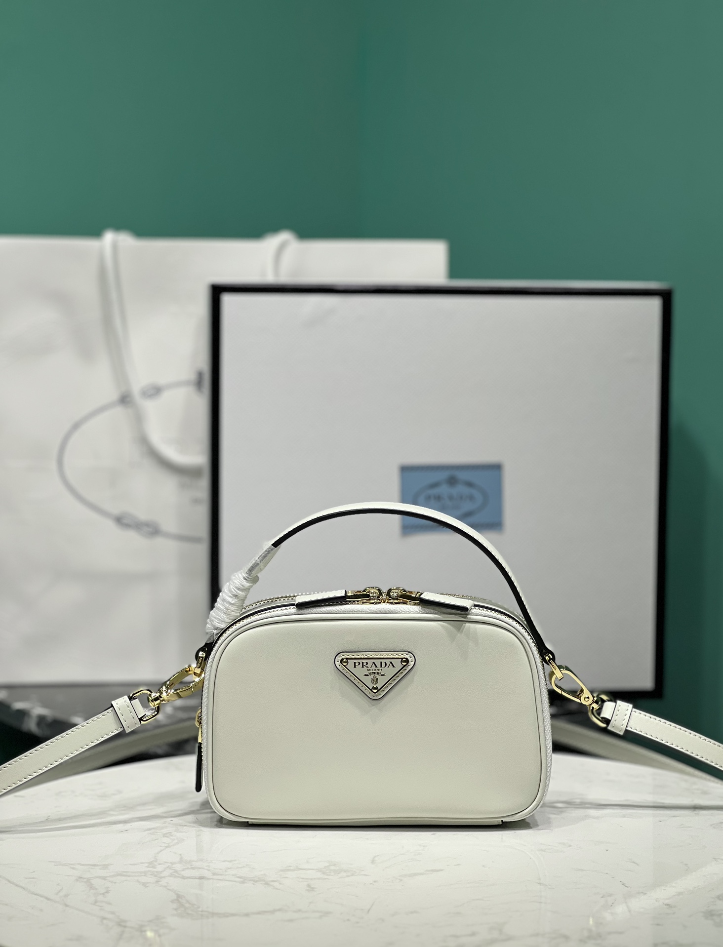 Bagsaaa Pra*a Odette leather mini-bag white - 18.5*13*6.5cm