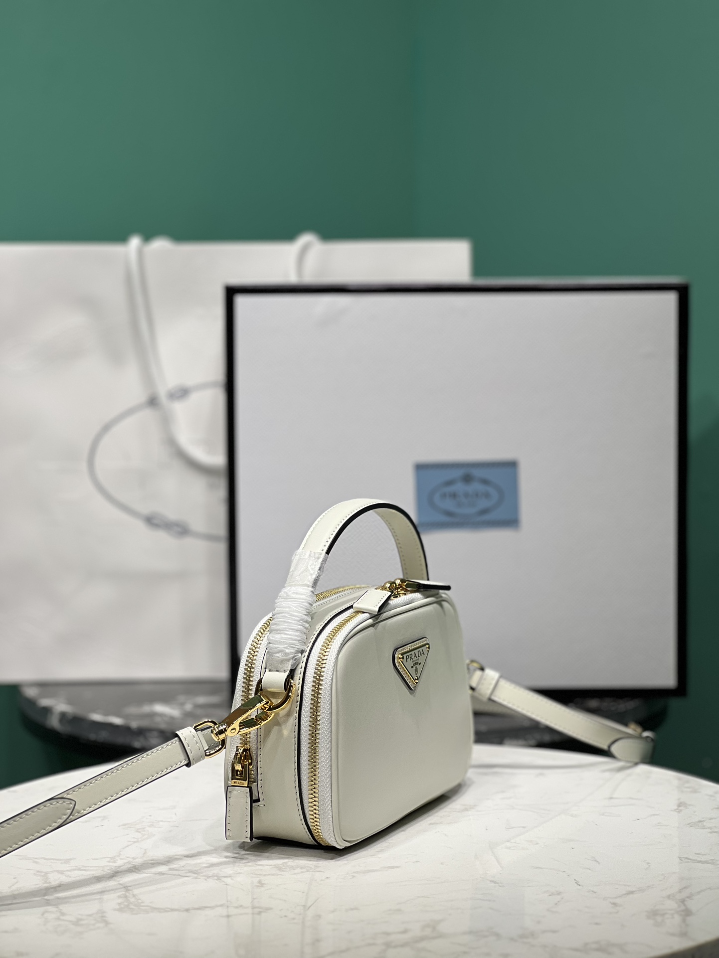 Bagsaaa Pra*a Odette leather mini-bag white - 18.5*13*6.5cm