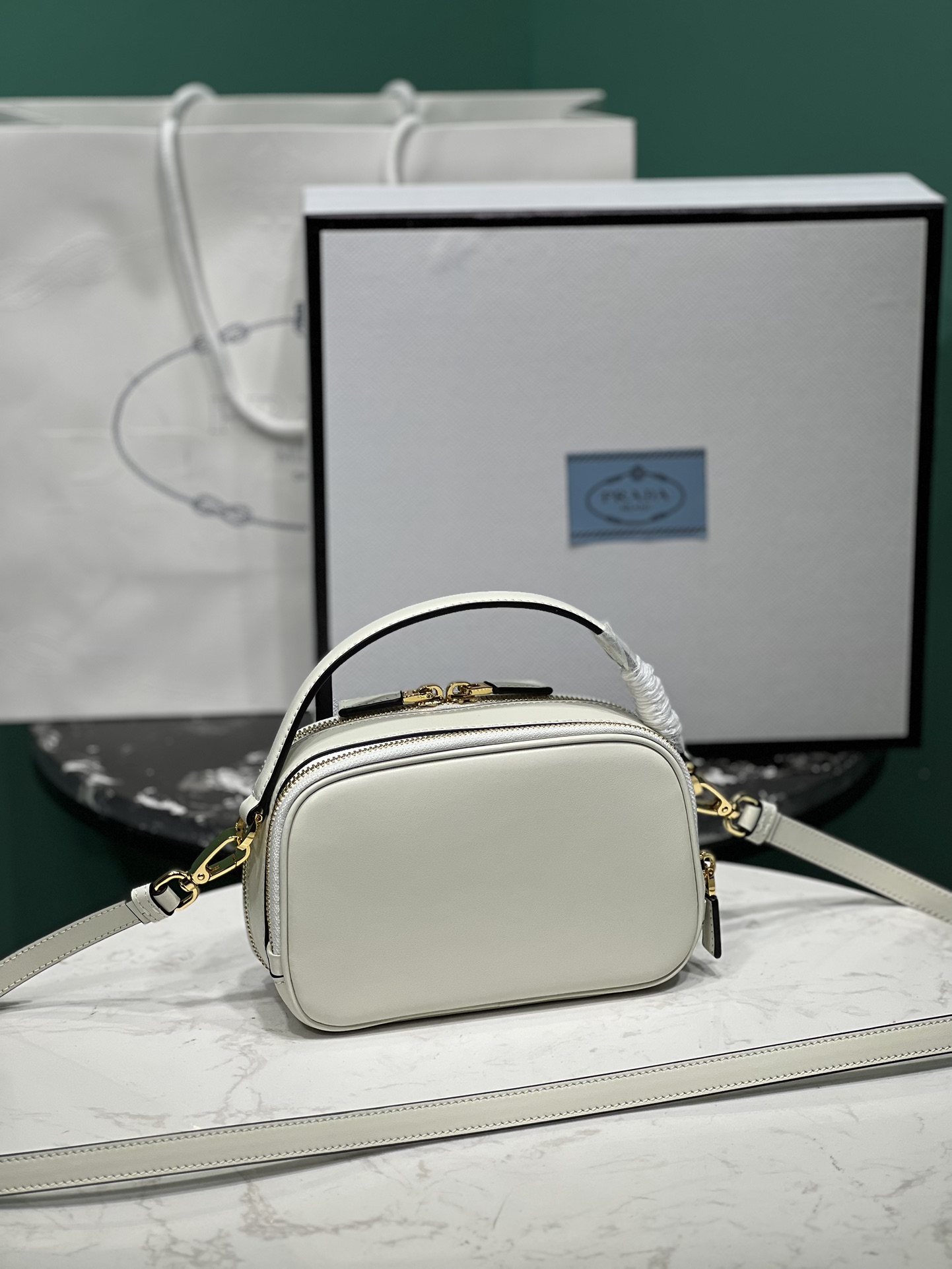Bagsaaa Pra*a Odette leather mini-bag white - 18.5*13*6.5cm