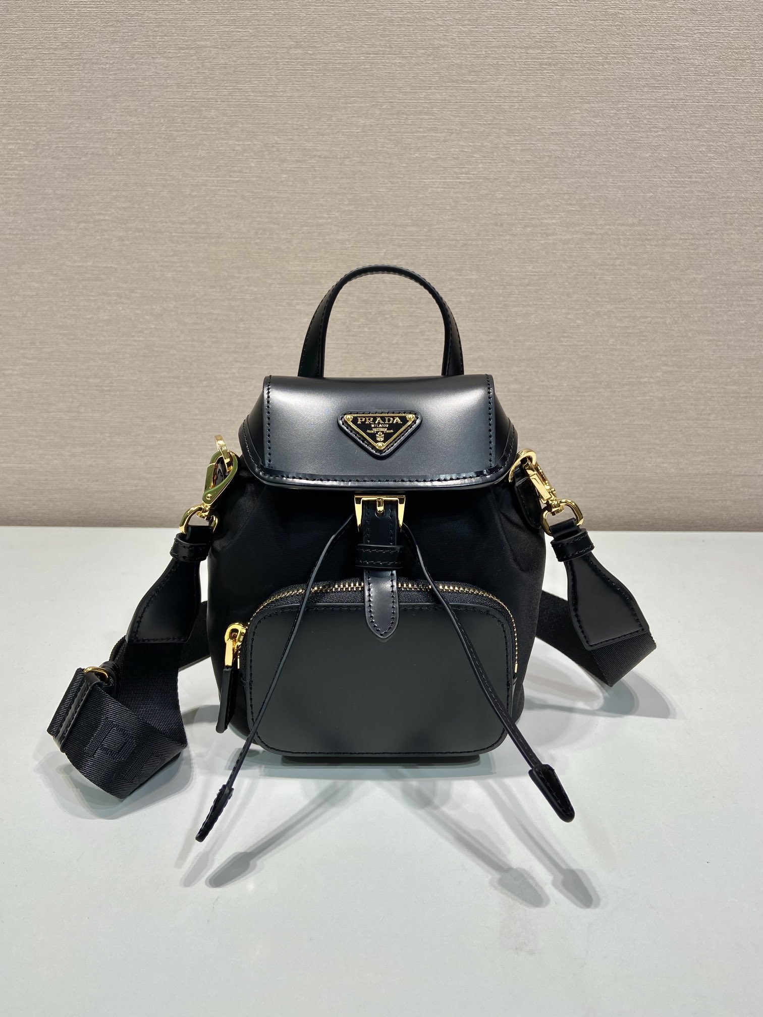 Bagsaaa Pra*a Small Re-Nylon and brushed leather backpack