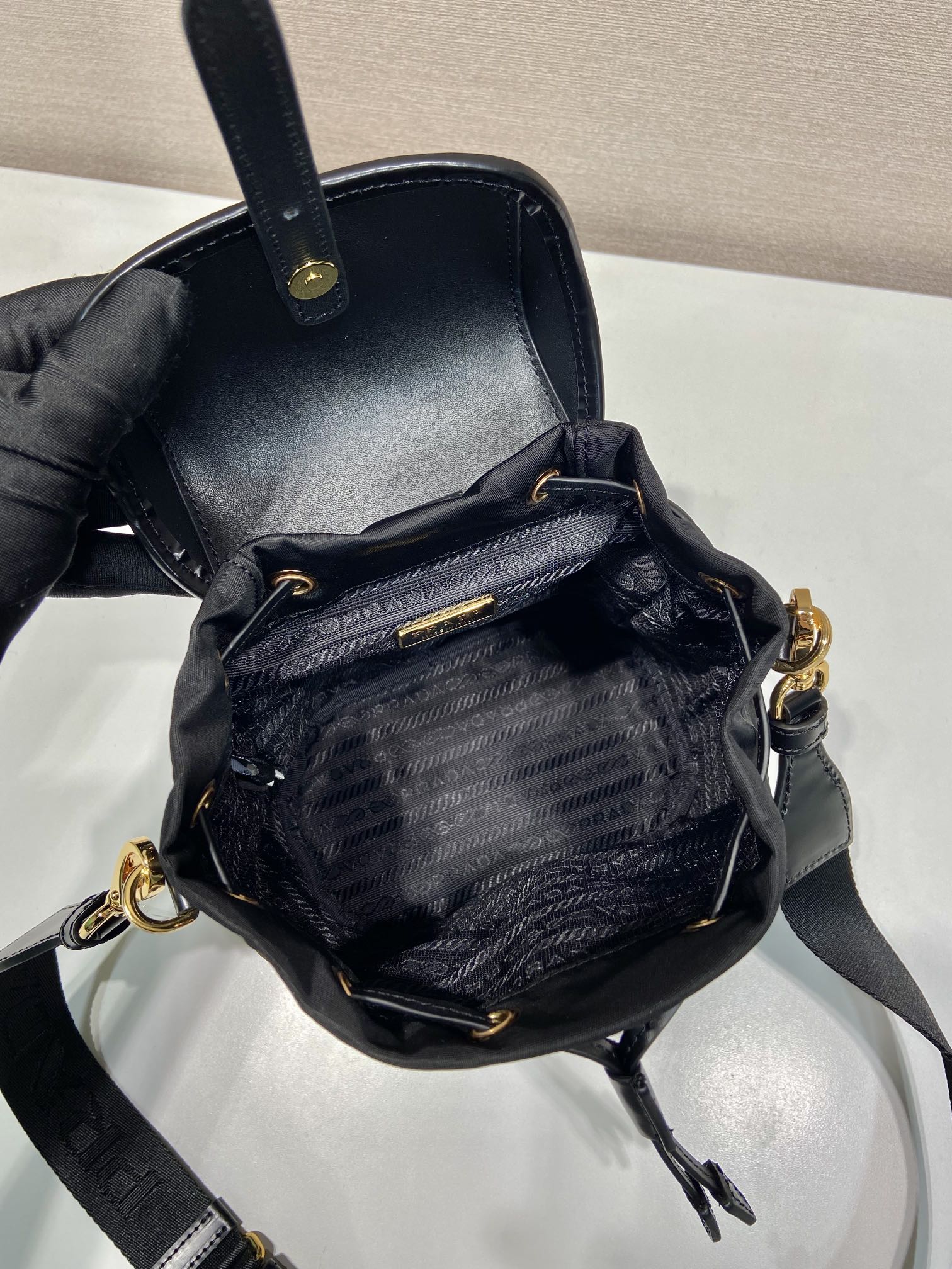 Bagsaaa Pra*a Small Re-Nylon and brushed leather backpack