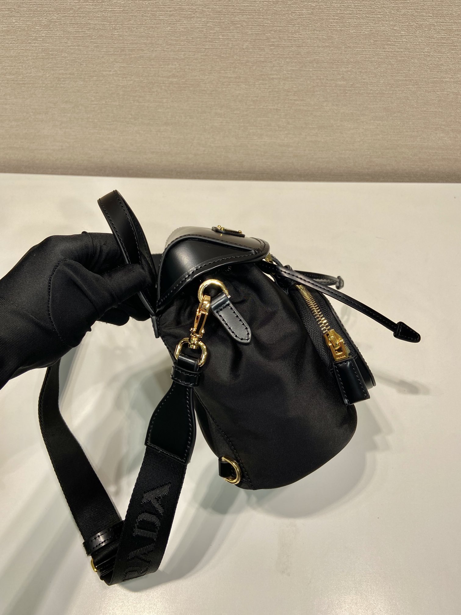 Bagsaaa Pra*a Small Re-Nylon and brushed leather backpack