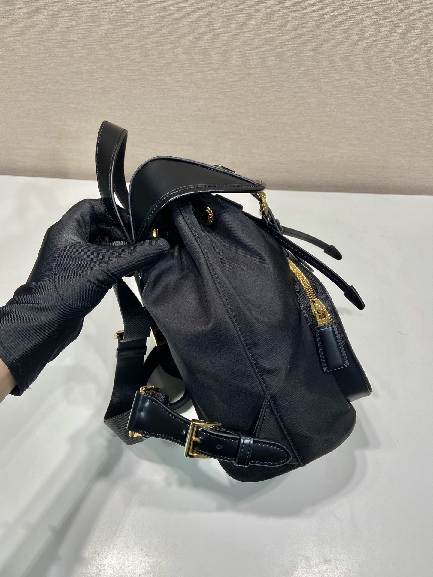 Bagsaaa Pra*a Medium Re-Nylon and brushed leather backpack
