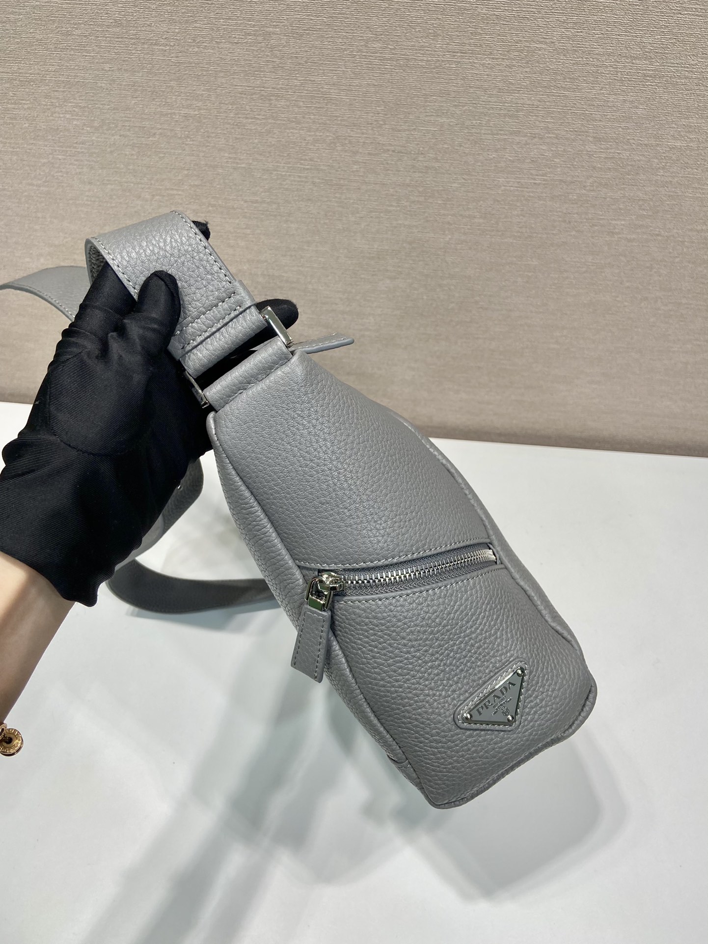 Bagsaaa Pra*a Leather bag with shoulder strap grey - 26*23*11cm