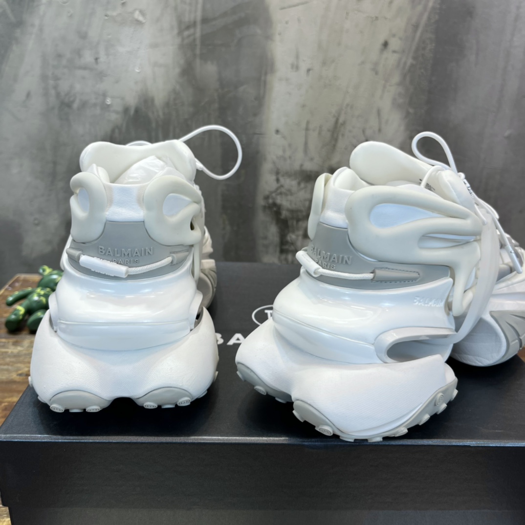 Balmain White Unicorn Neoprene & Leather Sneakers