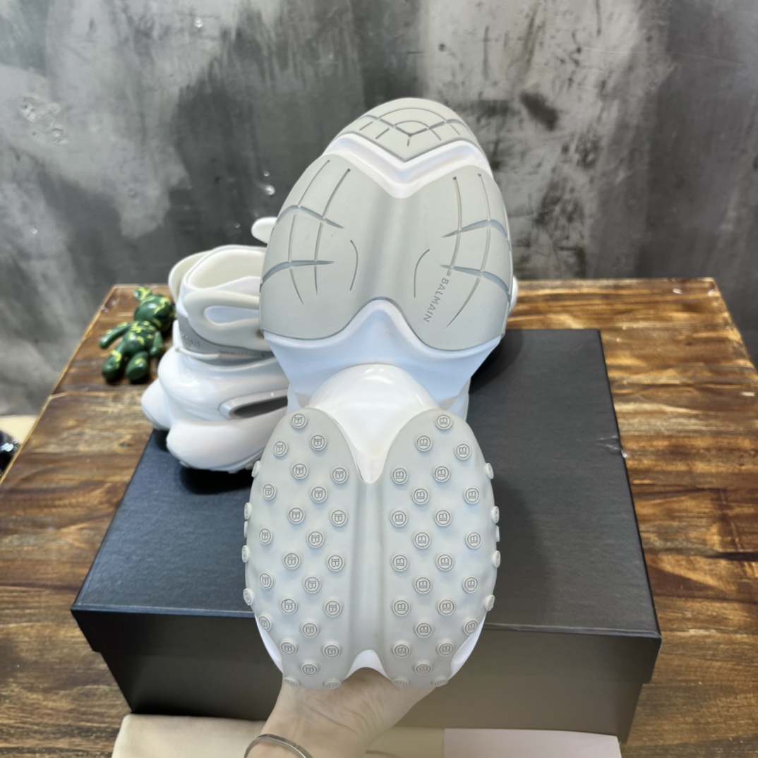 Balmain White Unicorn Neoprene & Leather Sneakers