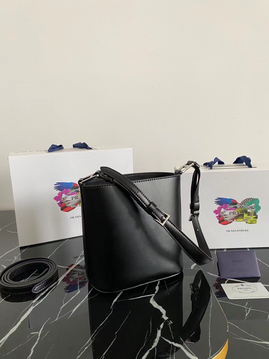 Bagsaaa Pra*a Logo Plaque Buckle Bag Black - 18.5x17.5x10cm