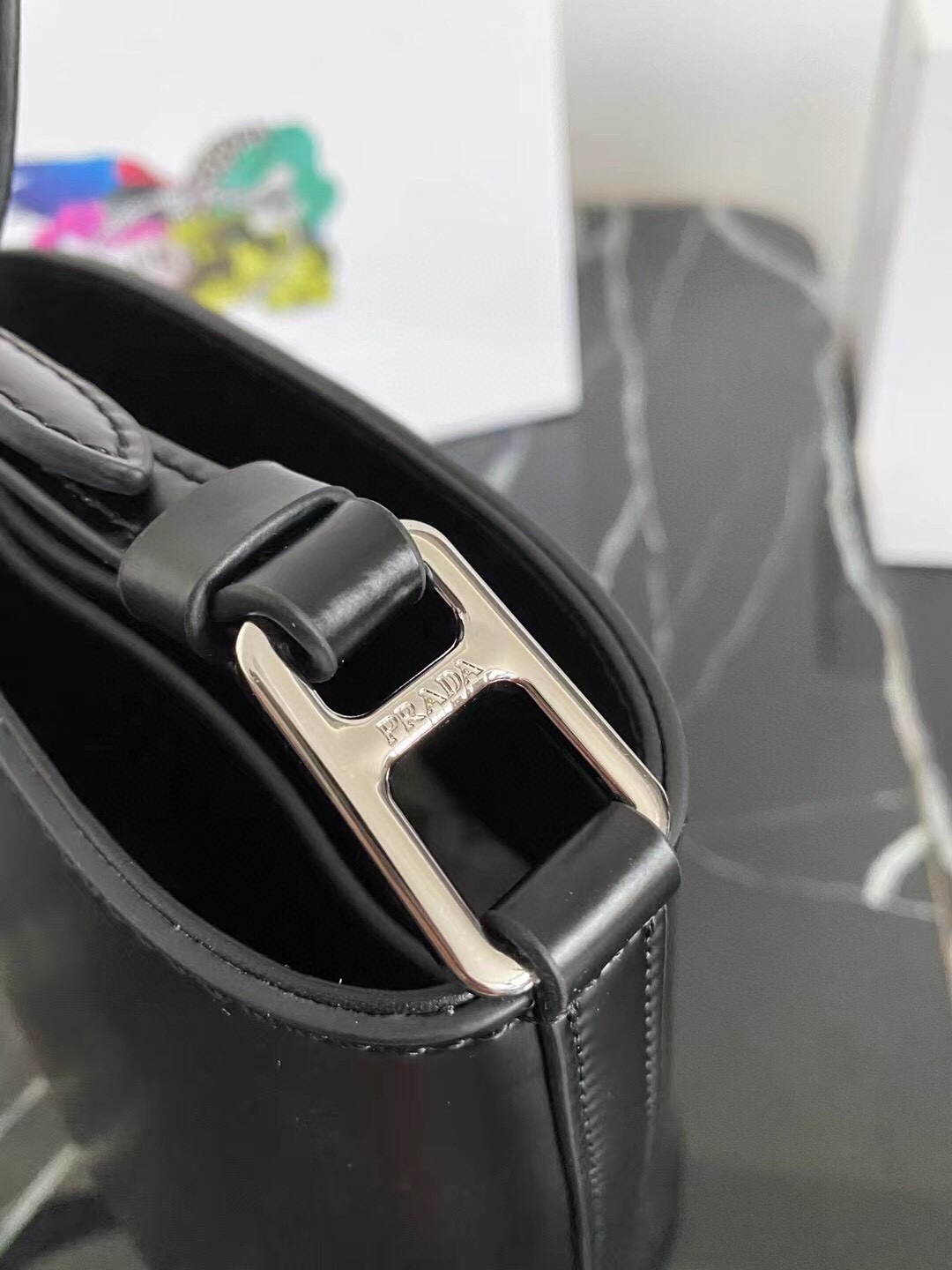 Bagsaaa Pra*a Logo Plaque Buckle Bag Black - 18.5x17.5x10cm