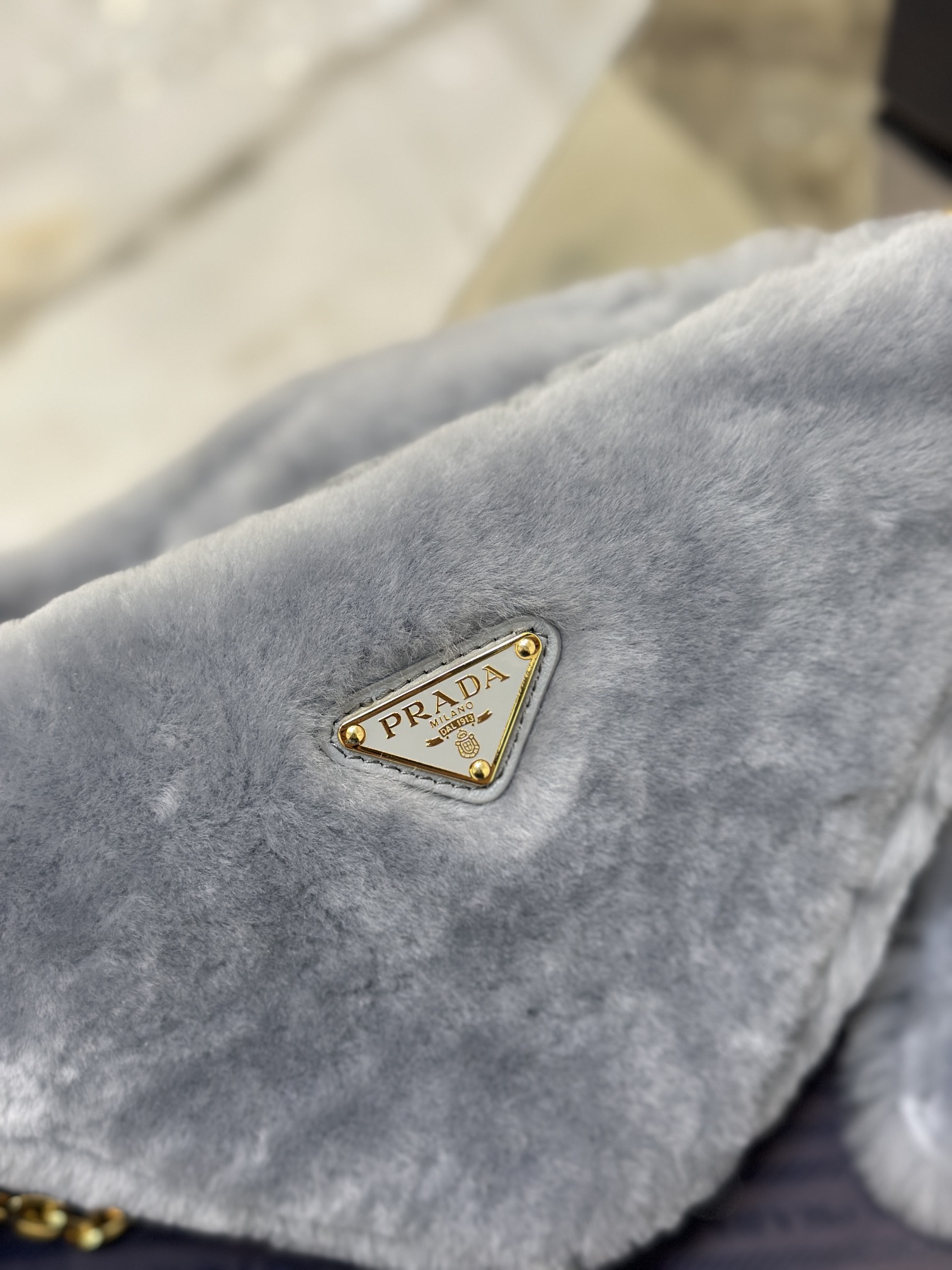 Bagsaaa Pra*a Triangle Shearling Bag Grey - 24x14.5x5cm
