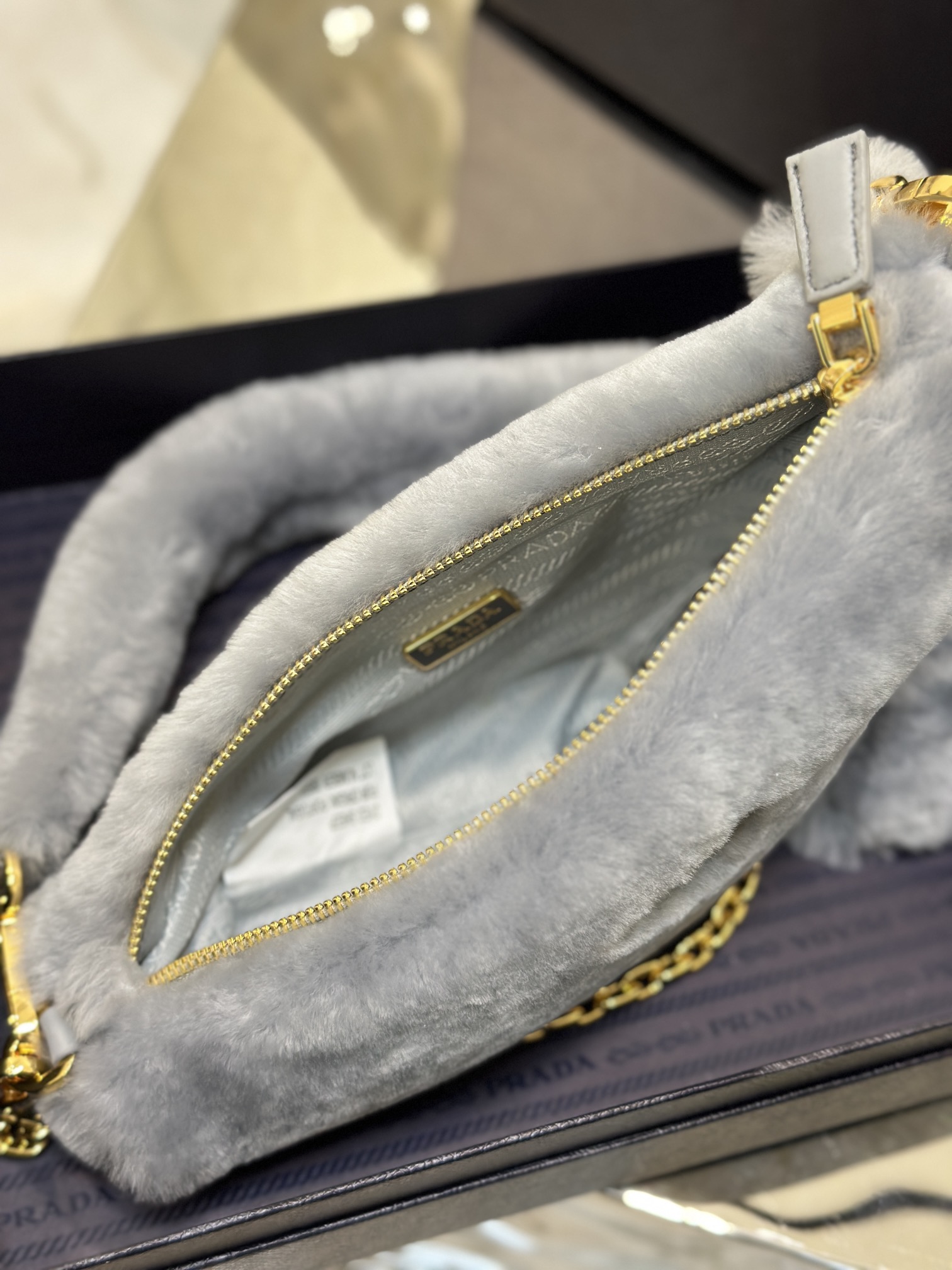 Bagsaaa Pra*a Triangle Shearling Bag Grey - 24x14.5x5cm