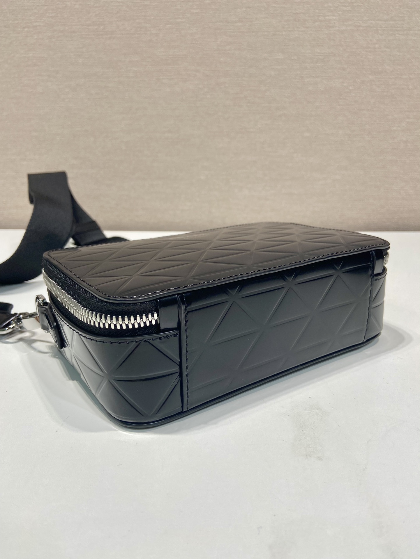 Bagsaaa Pra*a Brushed Shoulder Bag Black Embossed triangle motif - 19*12.5*5.5cm