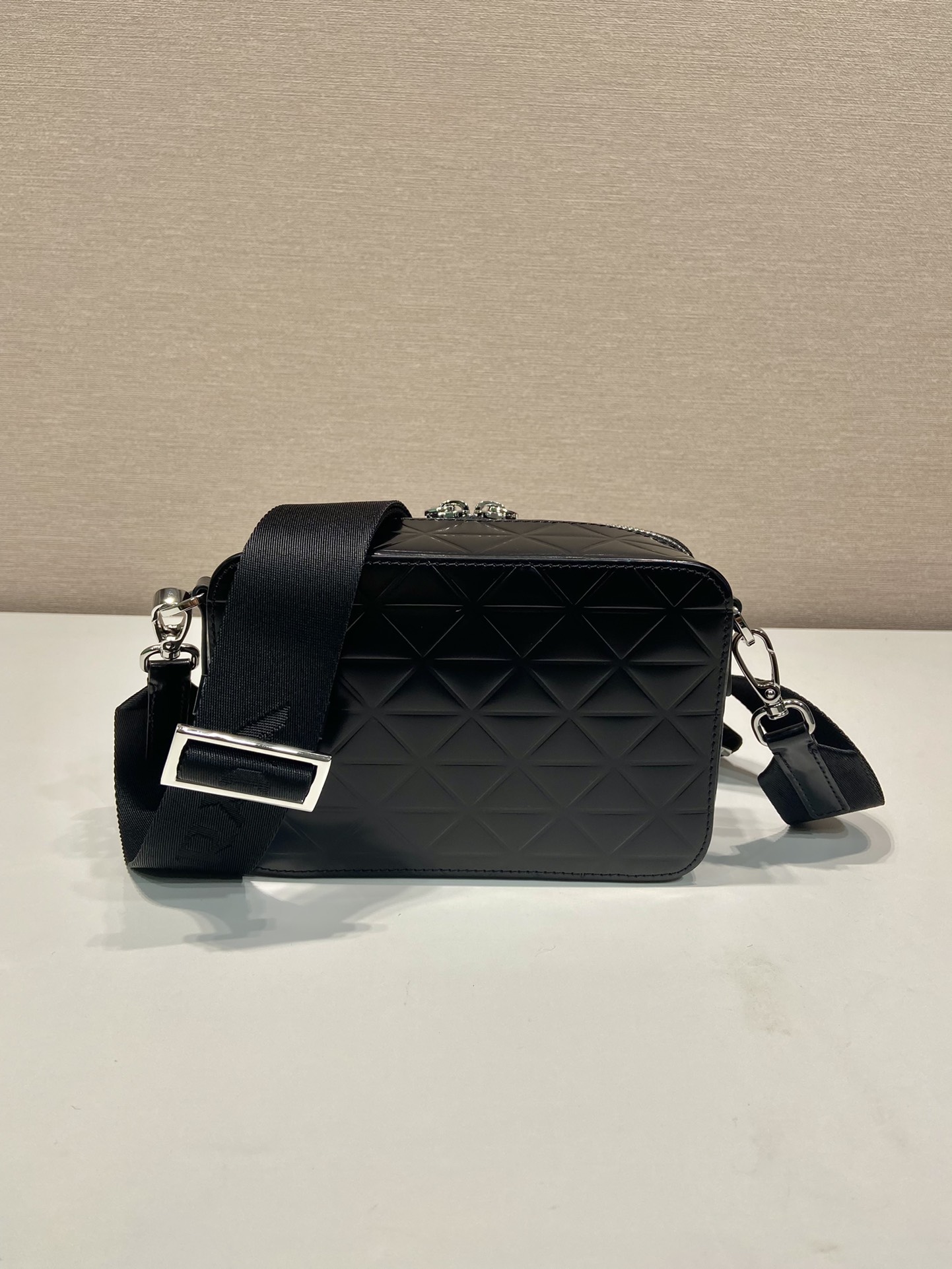 Bagsaaa Pra*a Brushed Shoulder Bag Black Embossed triangle motif - 19*12.5*5.5cm