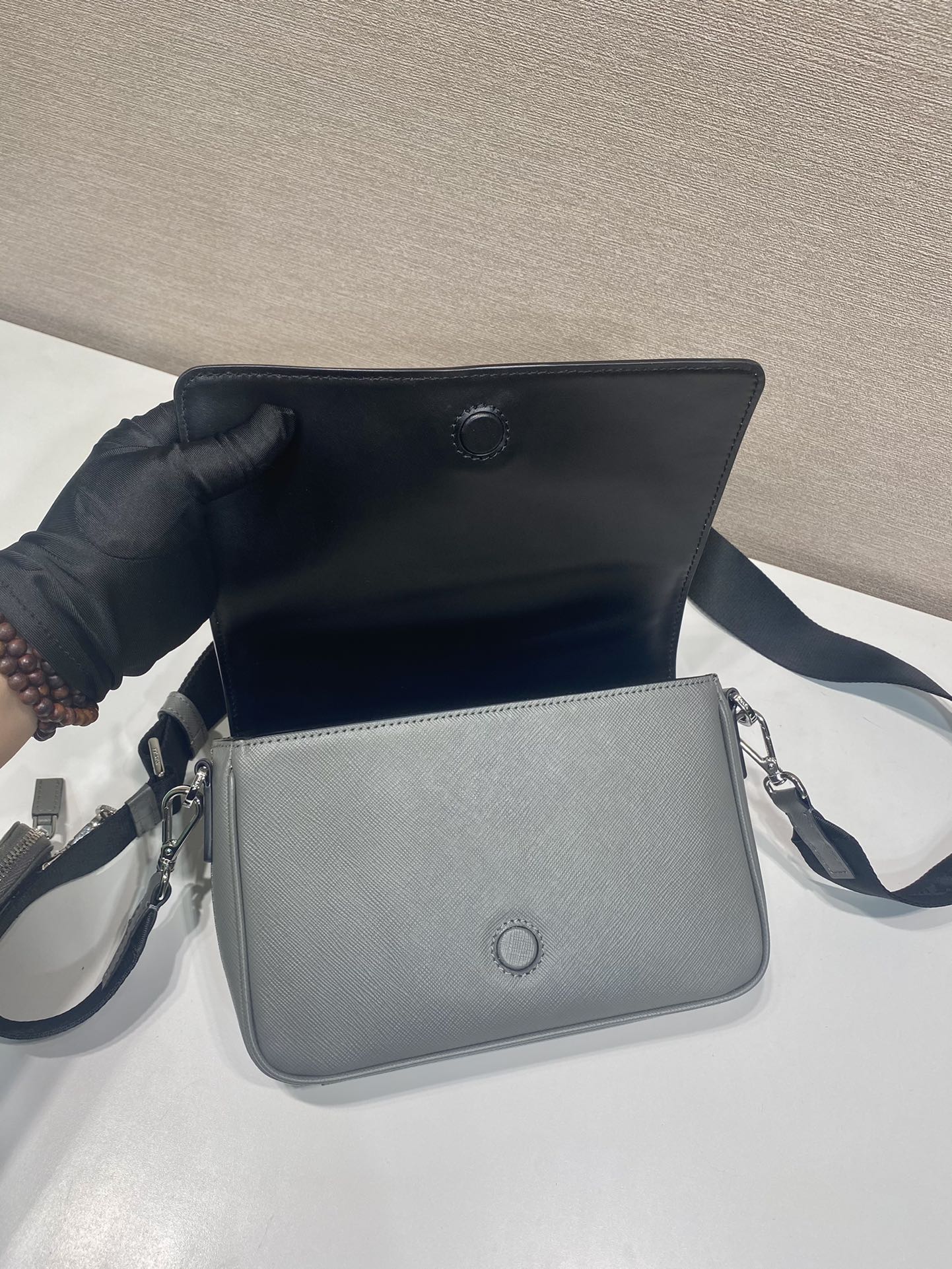 Bagsaaa Pra*a Saffiano leather shoulder bag green - 22*14.5*5cm