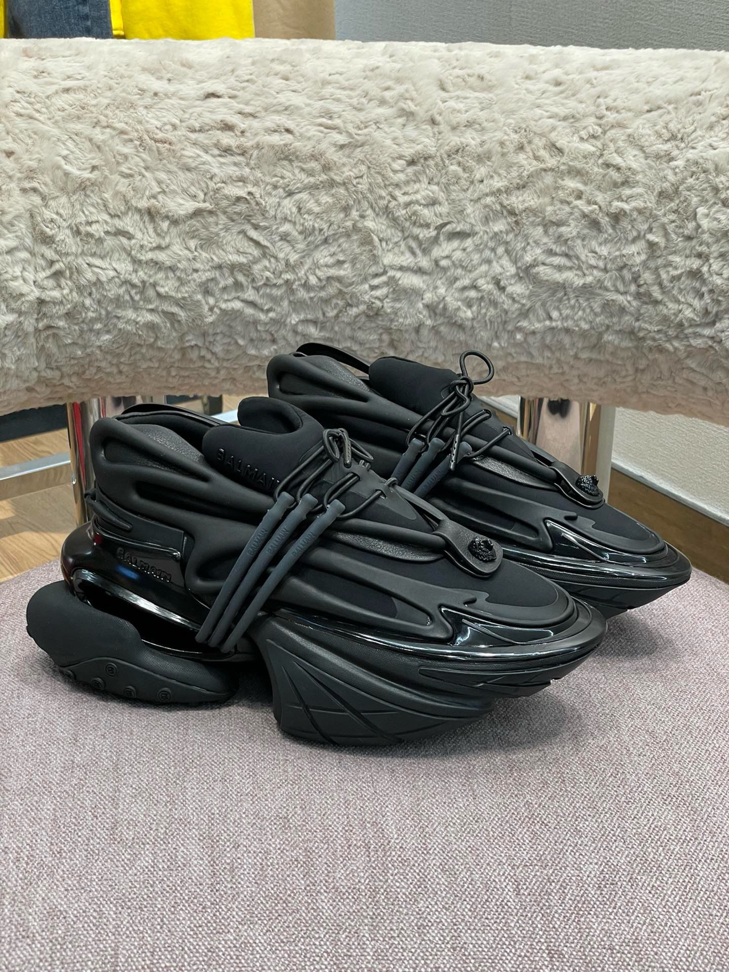 Balmain Black Unicorn Neoprene & Leather Sneakers