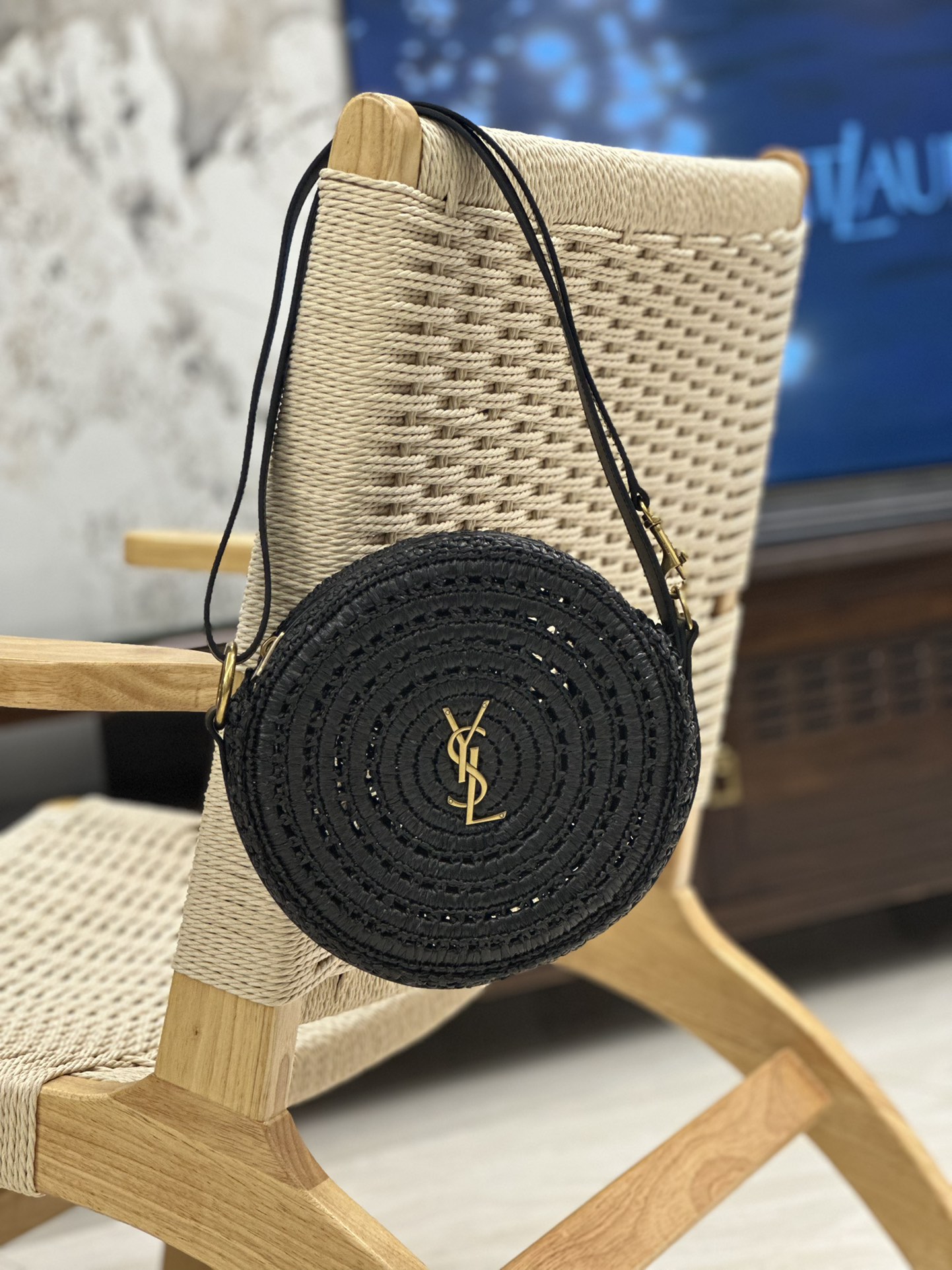 Bagsaaa Y51 Sac Round Raffia Crossbody Bag Black - 21×21×4cm