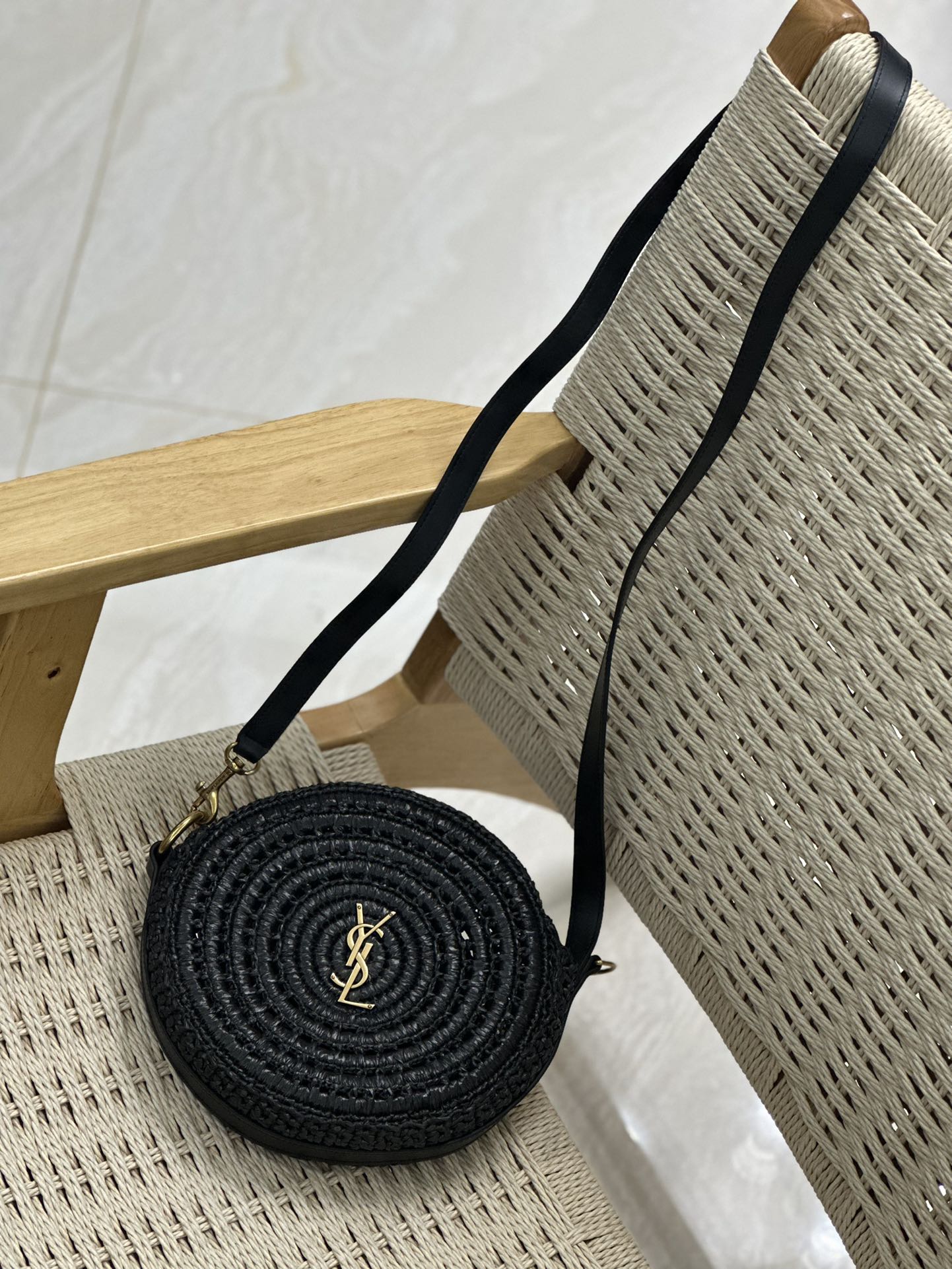 Bagsaaa Y51 Sac Round Raffia Crossbody Bag Black - 21×21×4cm