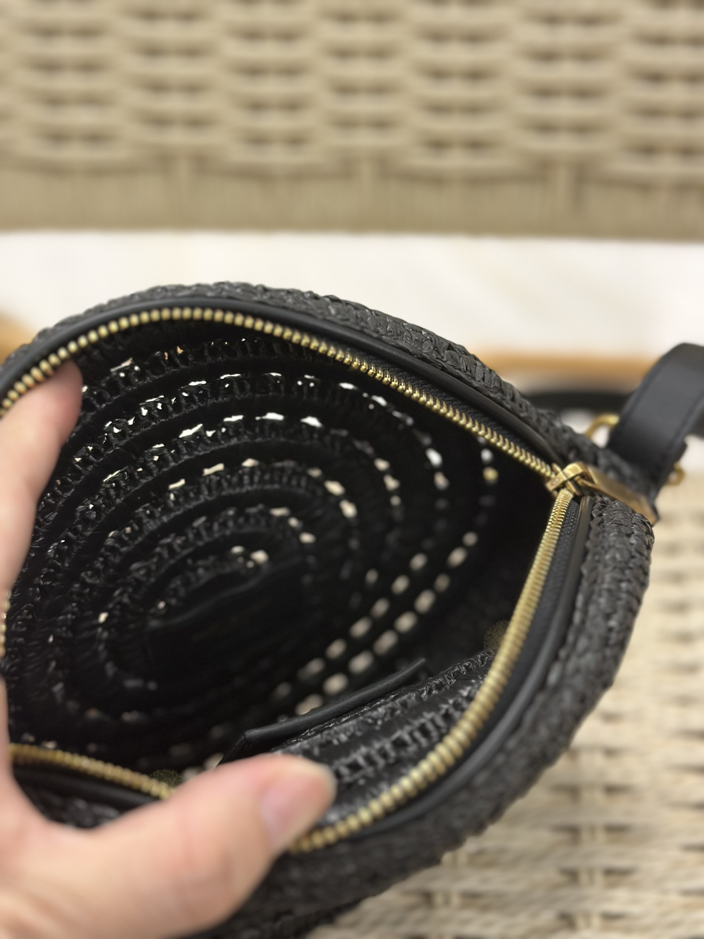 Bagsaaa Y51 Sac Round Raffia Crossbody Bag Black - 21×21×4cm