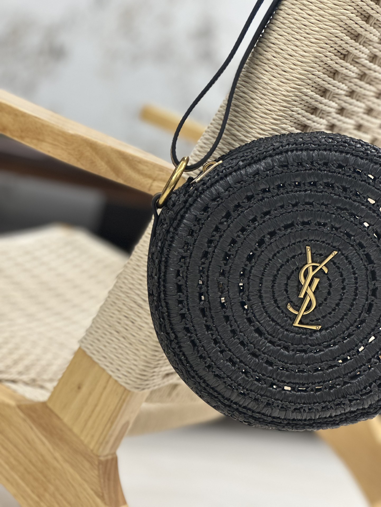 Bagsaaa Y51 Sac Round Raffia Crossbody Bag Black - 21×21×4cm