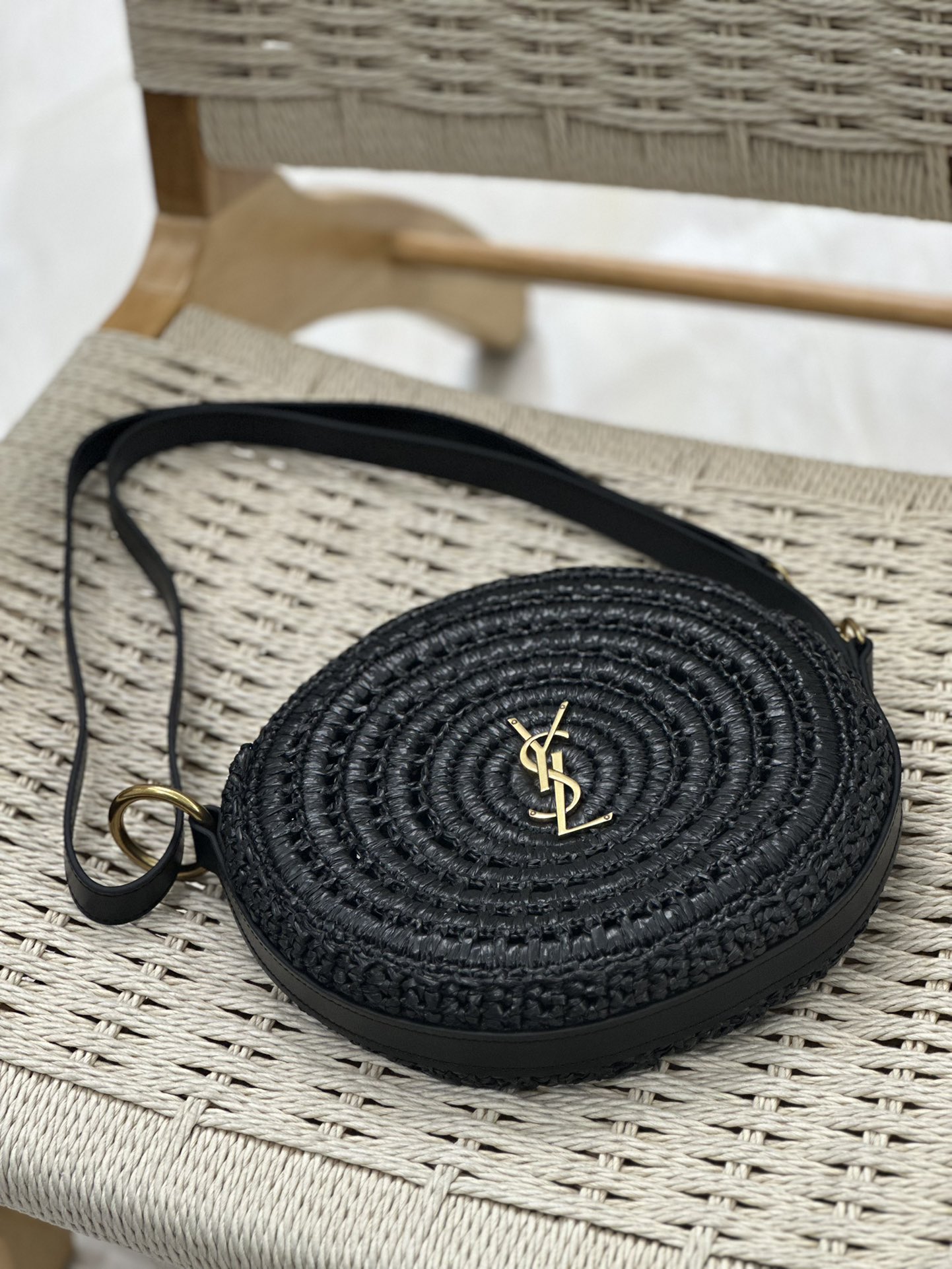 Bagsaaa Y51 Sac Round Raffia Crossbody Bag Black - 21×21×4cm