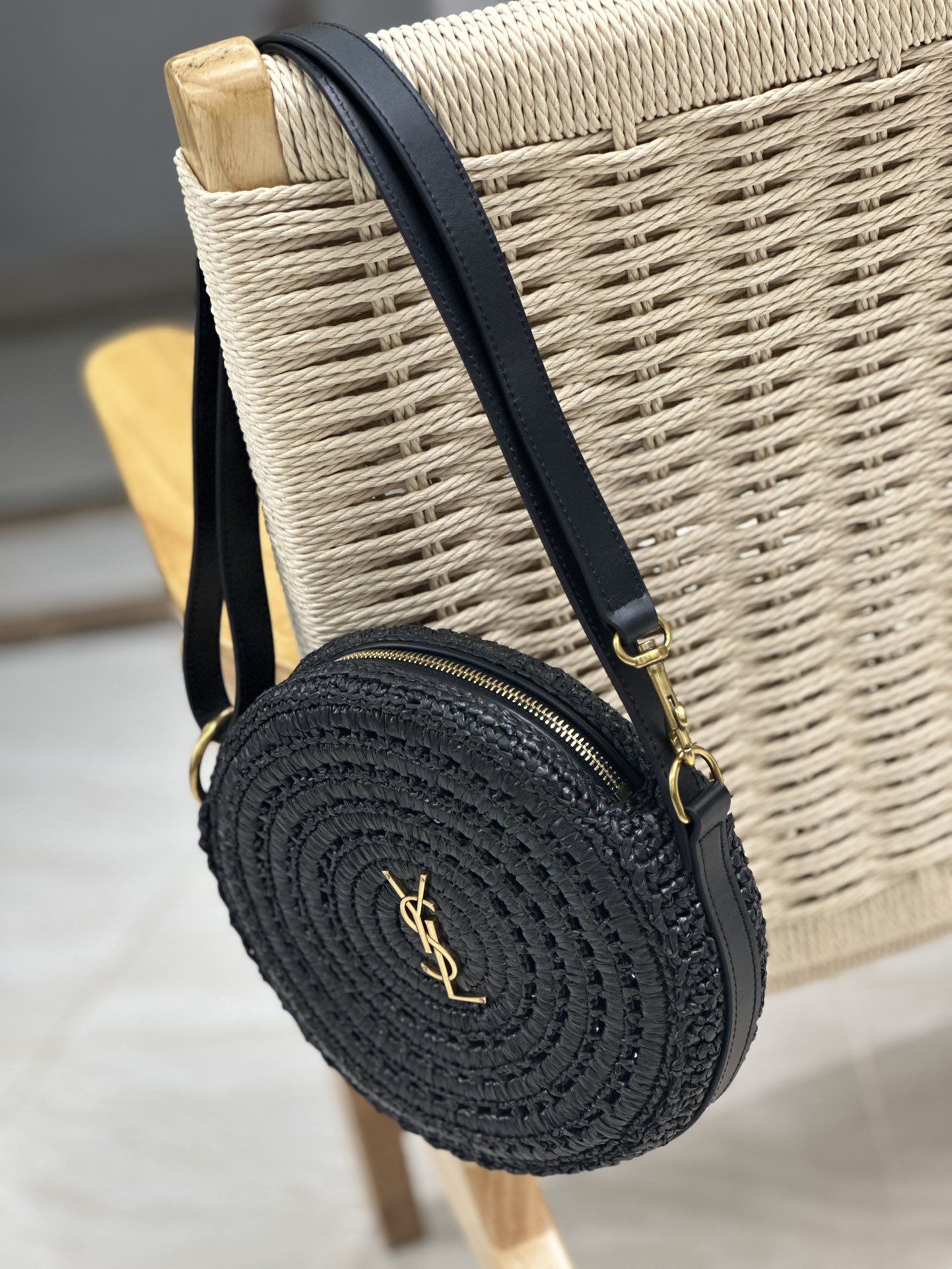 Bagsaaa Y51 Sac Round Raffia Crossbody Bag Black - 21×21×4cm