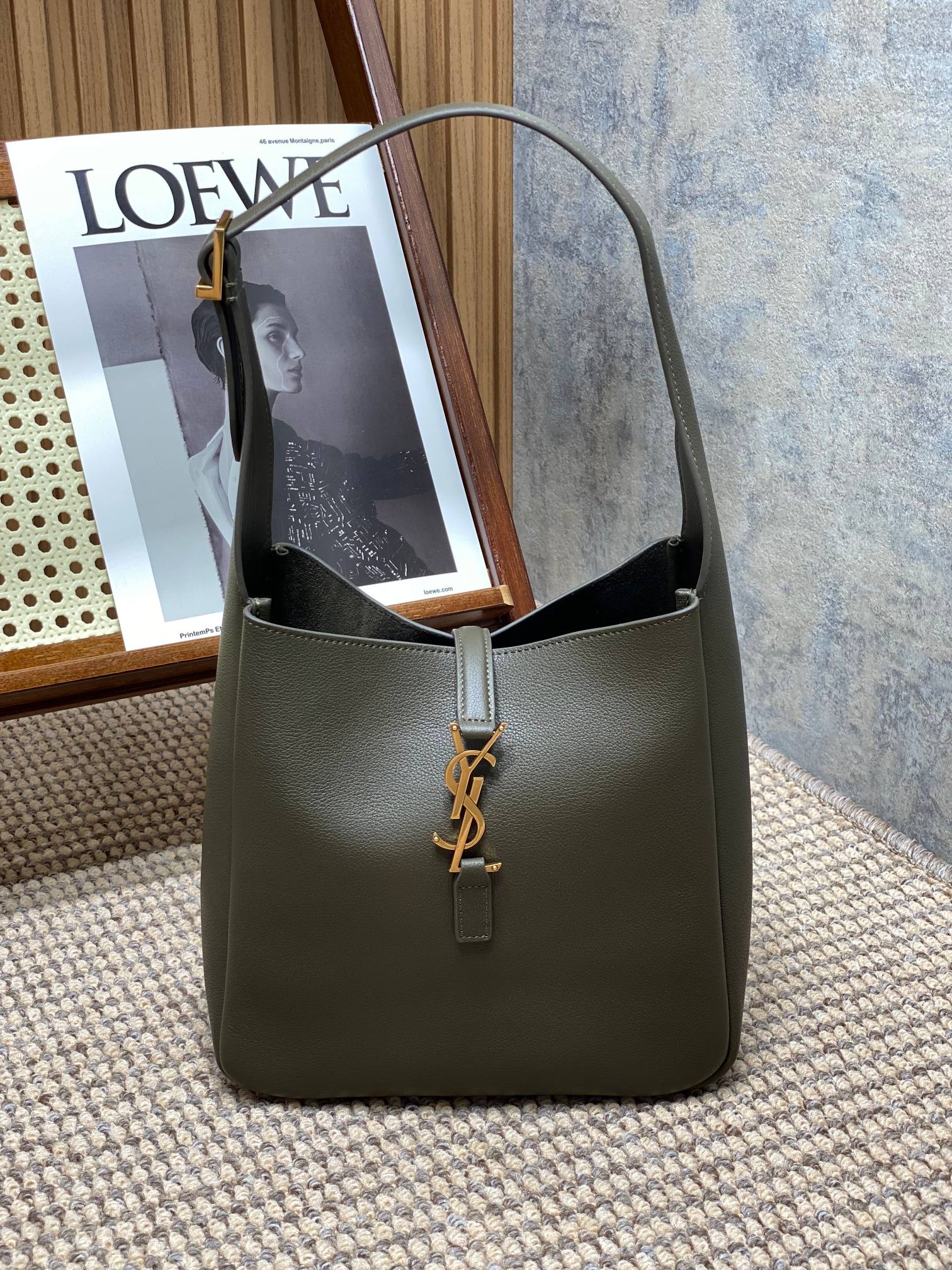 Bagsaaa Y51 LE 5 À 7 S*pPLE SMALL IN GRAINED GREEN LEATHER - 23 X 22 X 8.5 CM