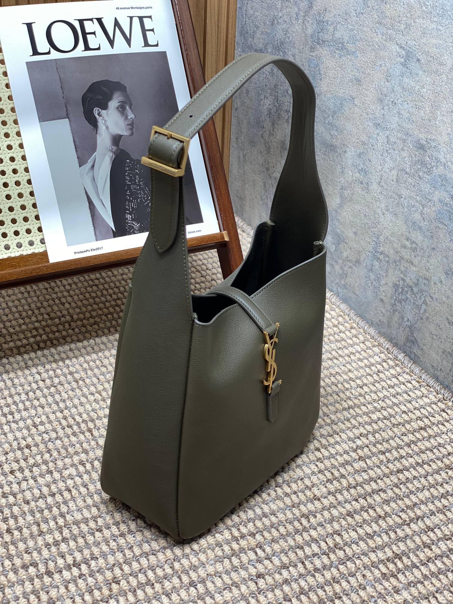 Bagsaaa Y51 LE 5 À 7 S*pPLE SMALL IN GRAINED GREEN LEATHER - 23 X 22 X 8.5 CM