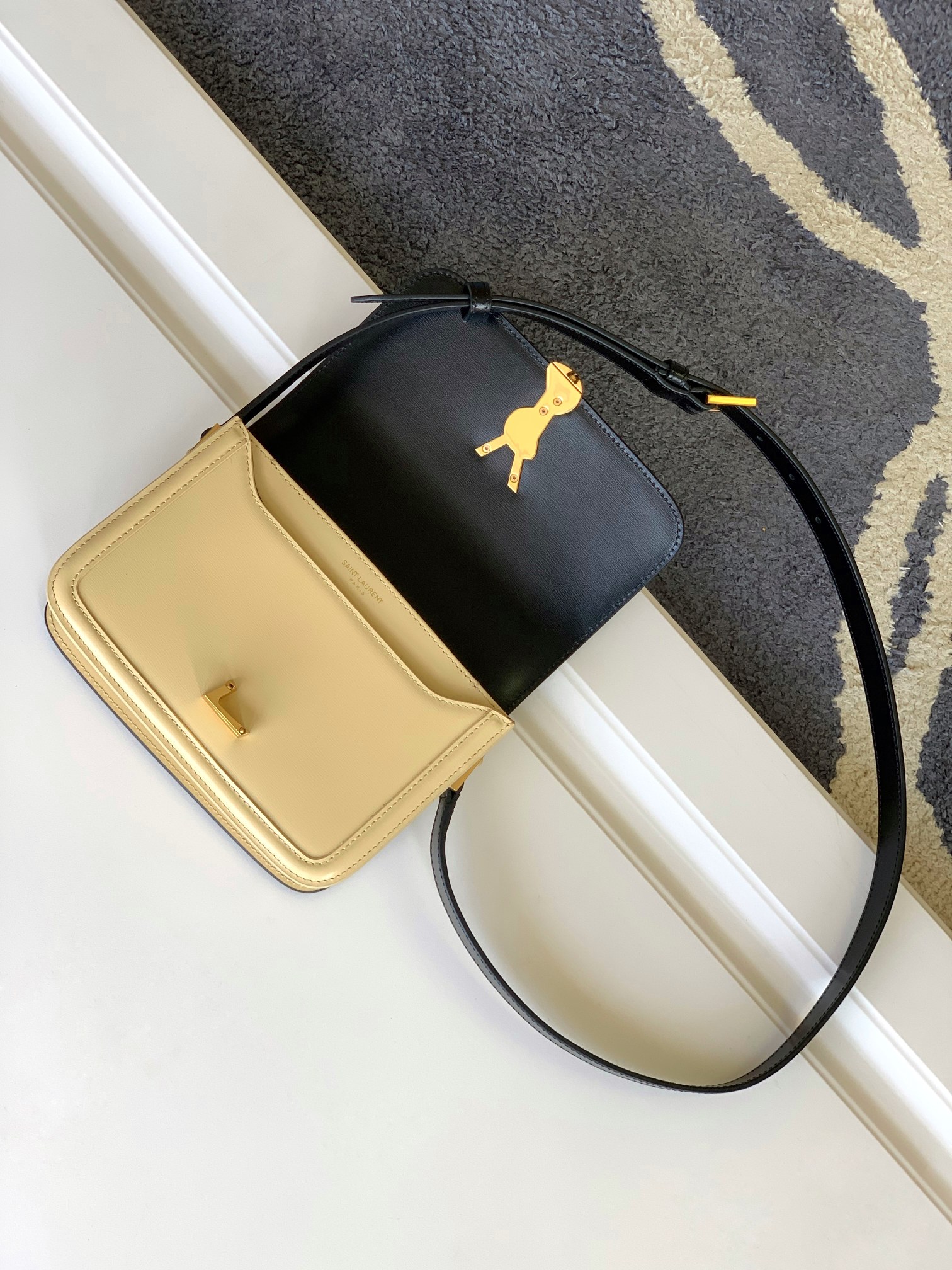 Bagsaaa Y51 Solferino Small Satchel in box black and beige leather - 19 X 13 X 5 CM
