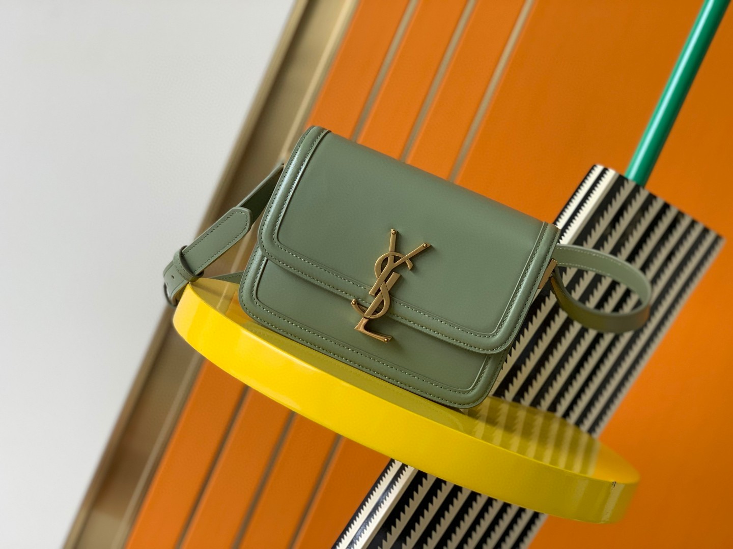 Bagsaaa Y51 Solferino Small Satchel in box green leather - 19 X 13 X 5 CM