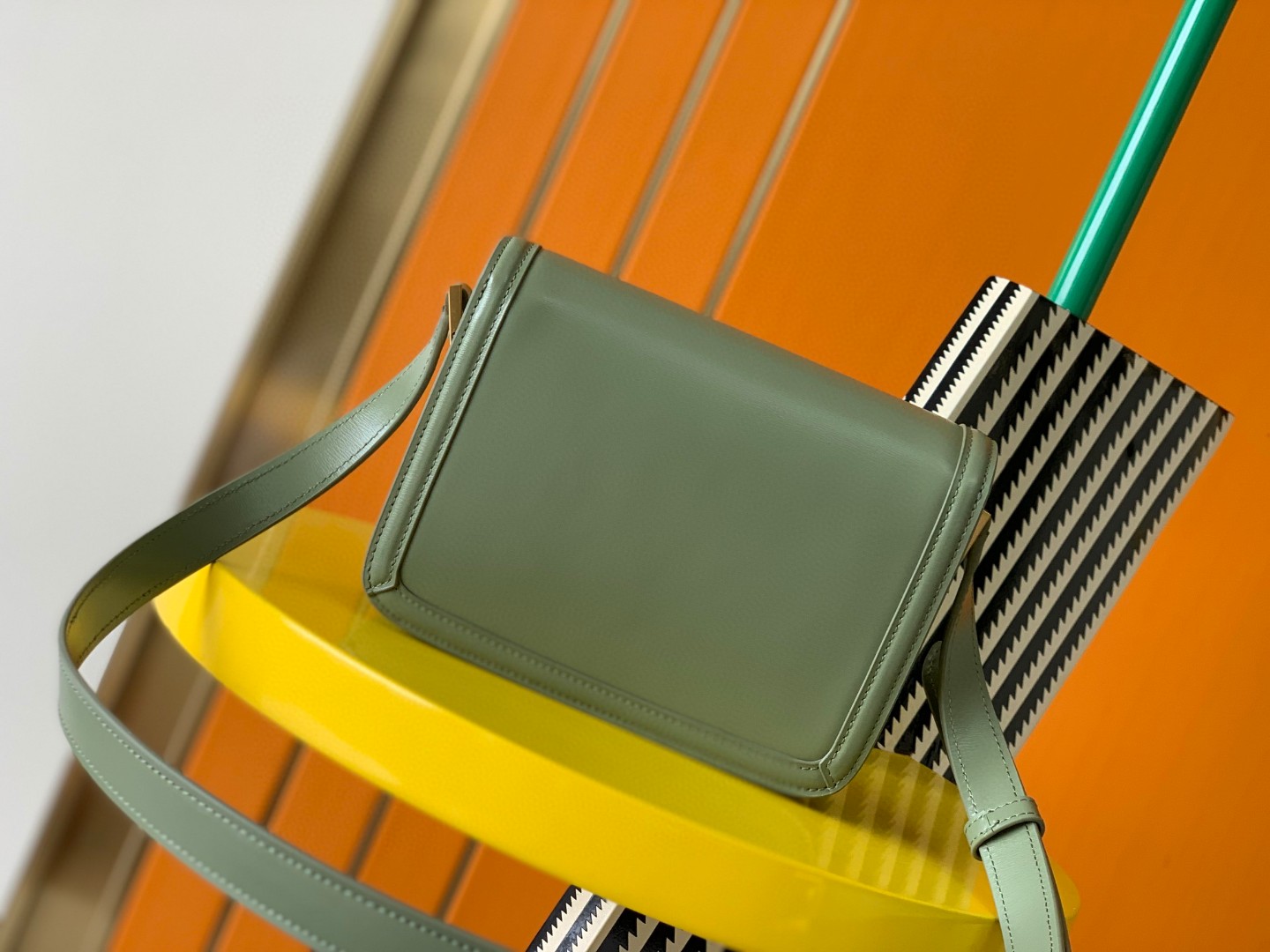 Bagsaaa Y51 Solferino Small Satchel in box green leather - 19 X 13 X 5 CM