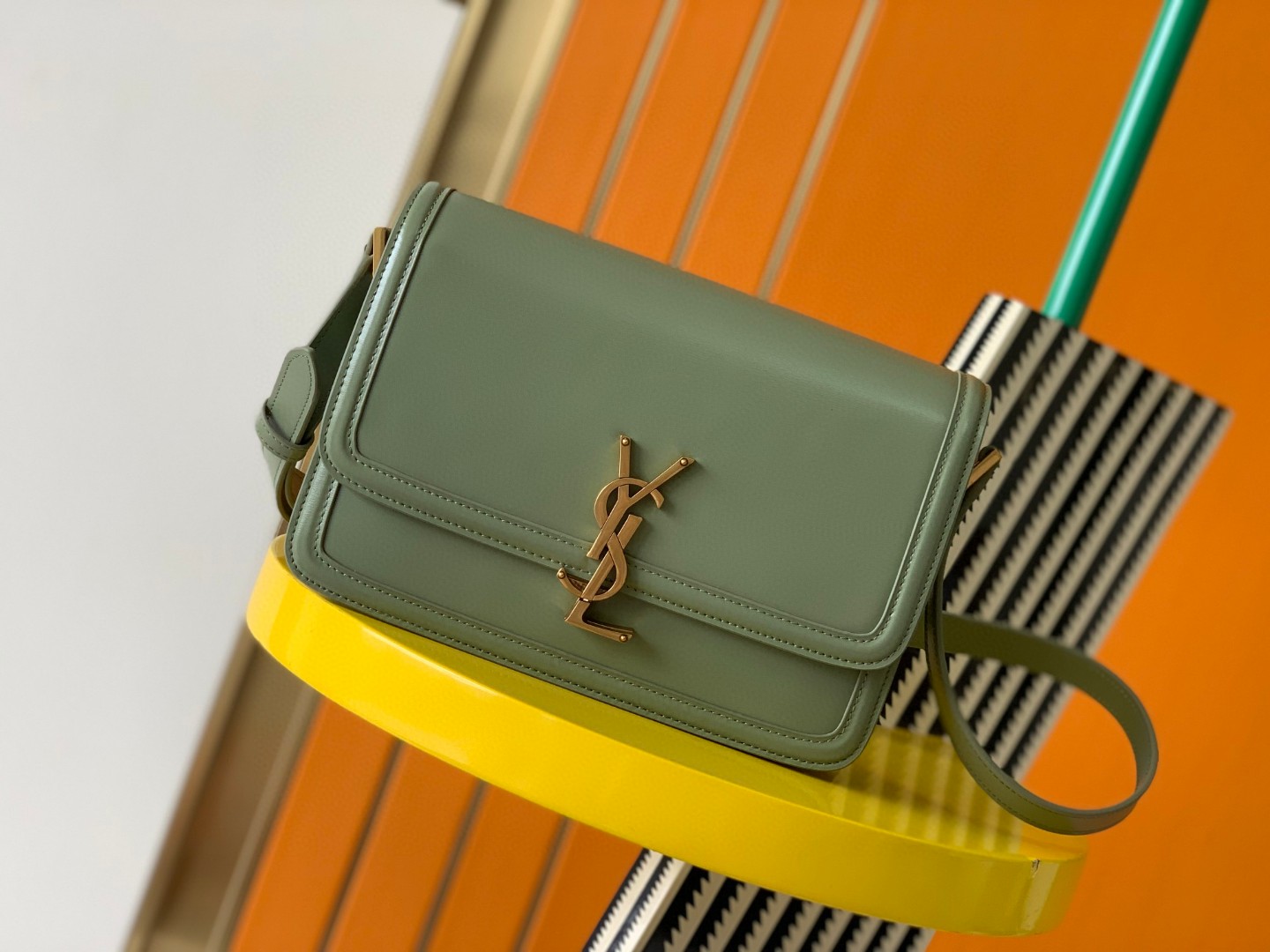 Bagsaaa Y51 Solferino Medium Satchel in box green leather - 23 X 16 X 6 CM